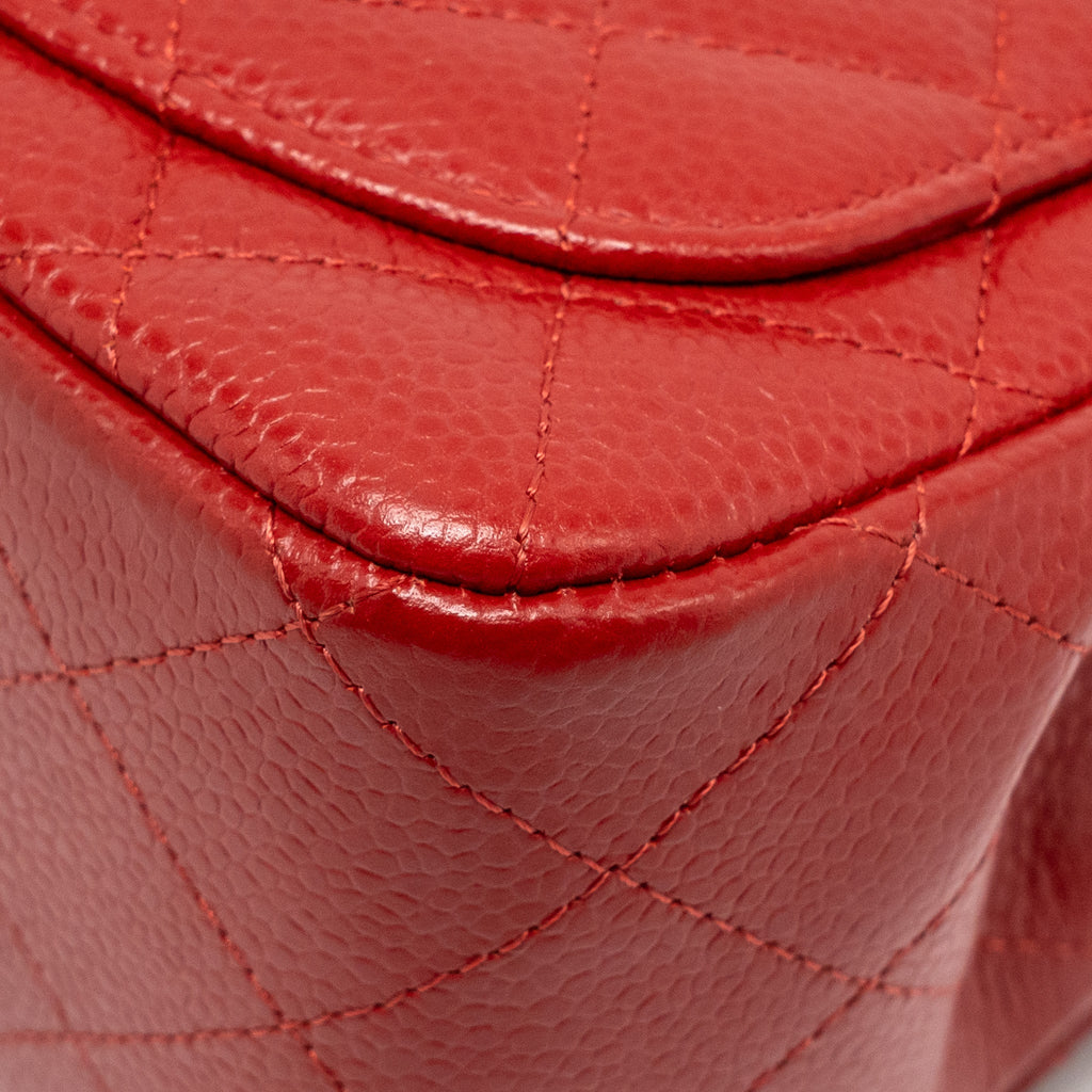 CHANEL MINI SQUARE FLAP BAG CAVIAR RED SHW