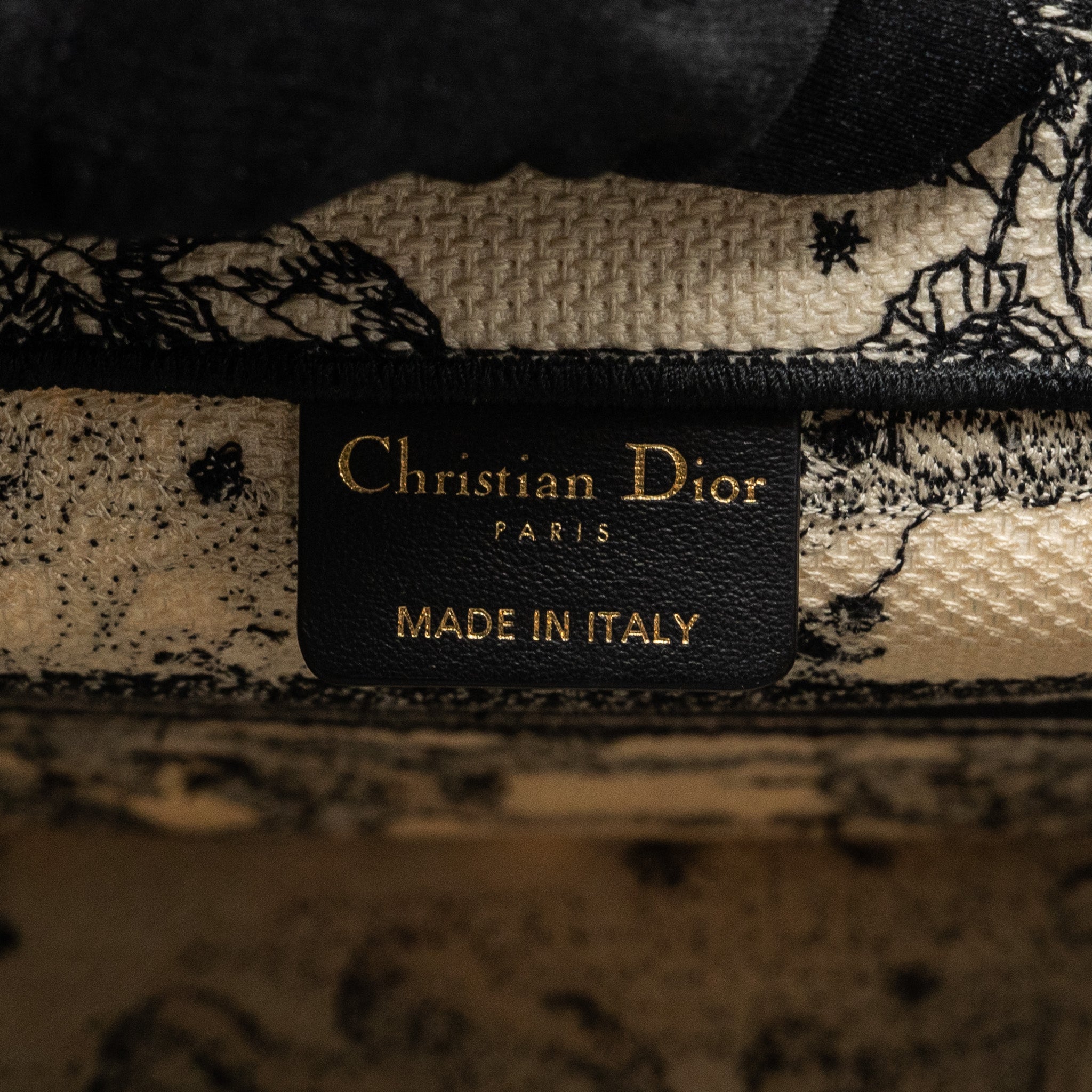 DIOR SMALL BOOK TOTE LATTE/BLACK TOILE DE JOUY ZODIAC EMBROIDERY