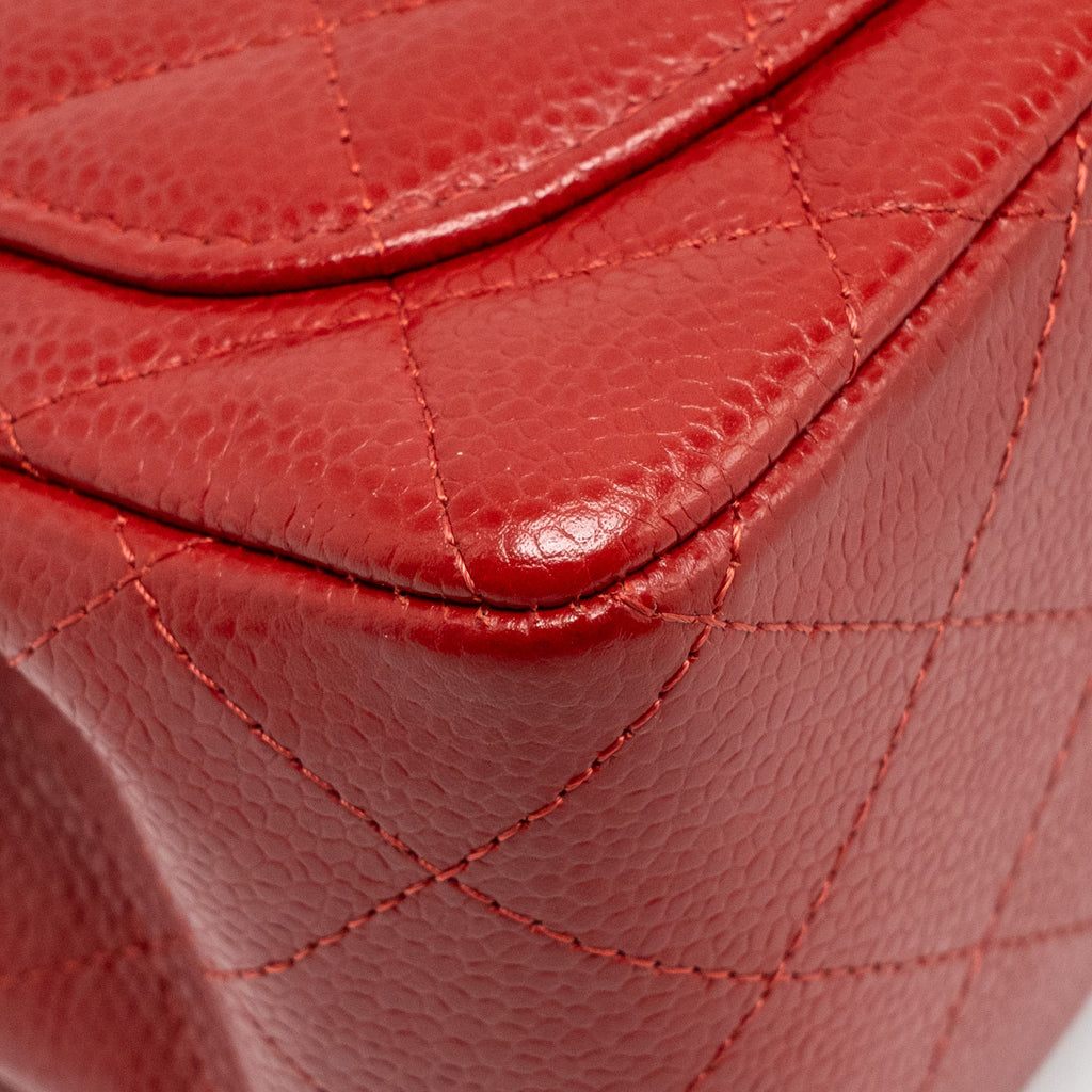 CHANEL MINI SQUARE FLAP BAG CAVIAR RED SHW