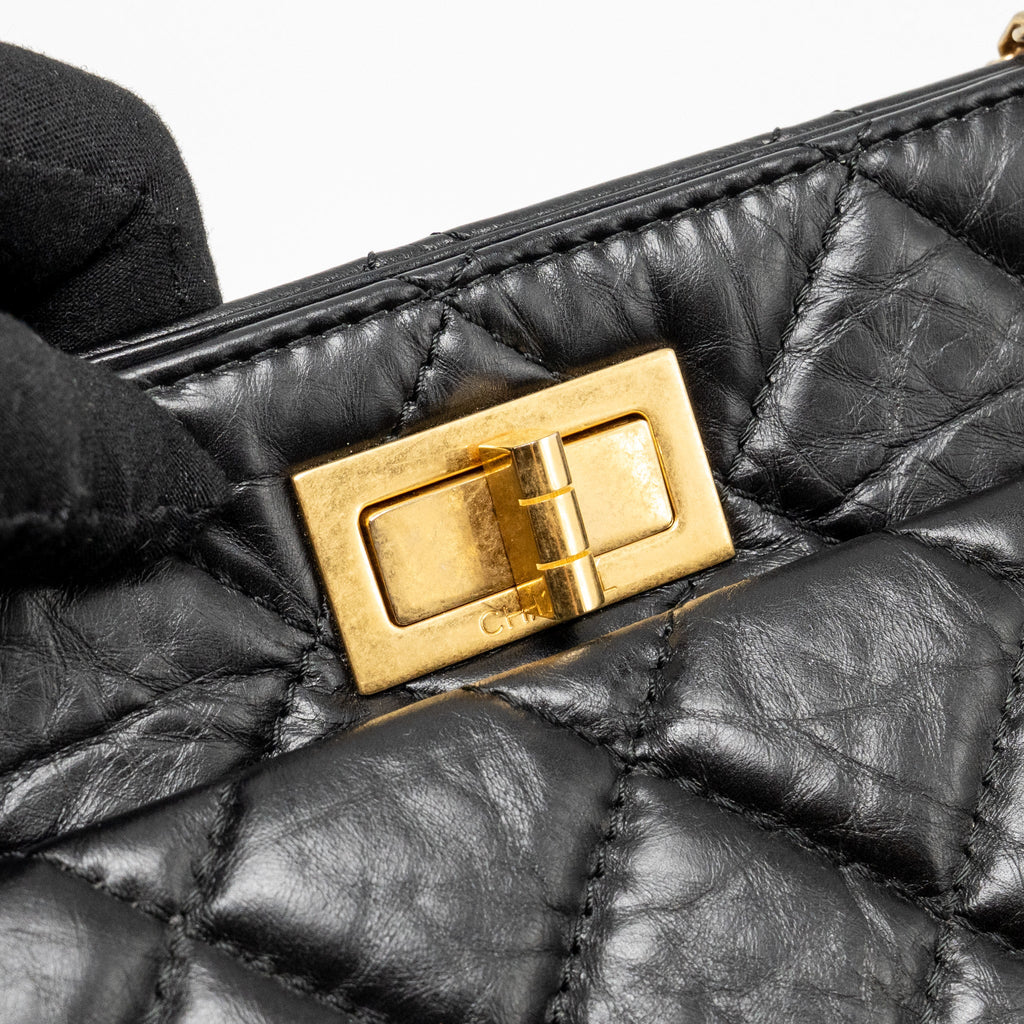 CHANEL 2.55 REISSUE TOTE BAG QUILTED AGED CALFSKIN BLACK GHW