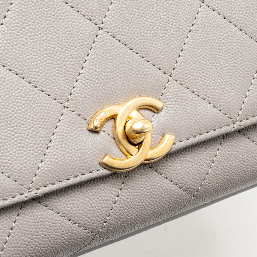 CHANEL QUILTED FLAP BAG WITH CHAIN HANDLE CAVIAR GREY GHW (MICROCHIP)