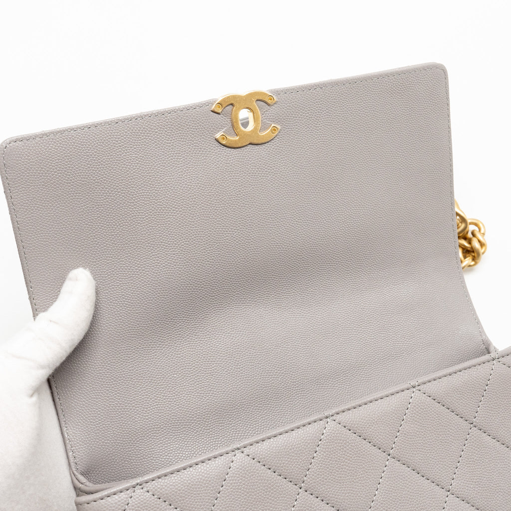 CHANEL QUILTED FLAP BAG WITH CHAIN HANDLE CAVIAR GREY GHW (MICROCHIP)