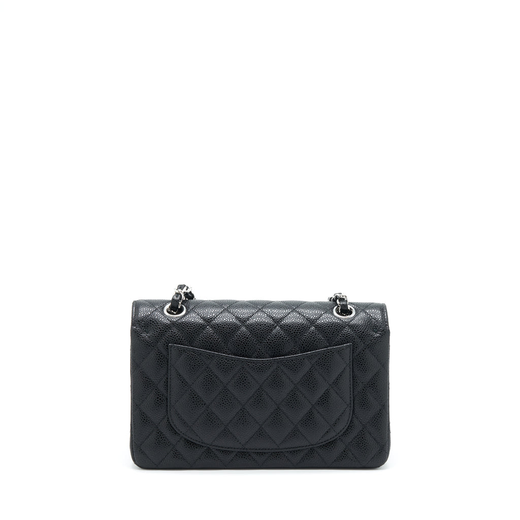 CHANEL SMALL CLASSIC DOUBLE FLAP BAG CAVIAR BLACK SHW (MICROCHIP)
