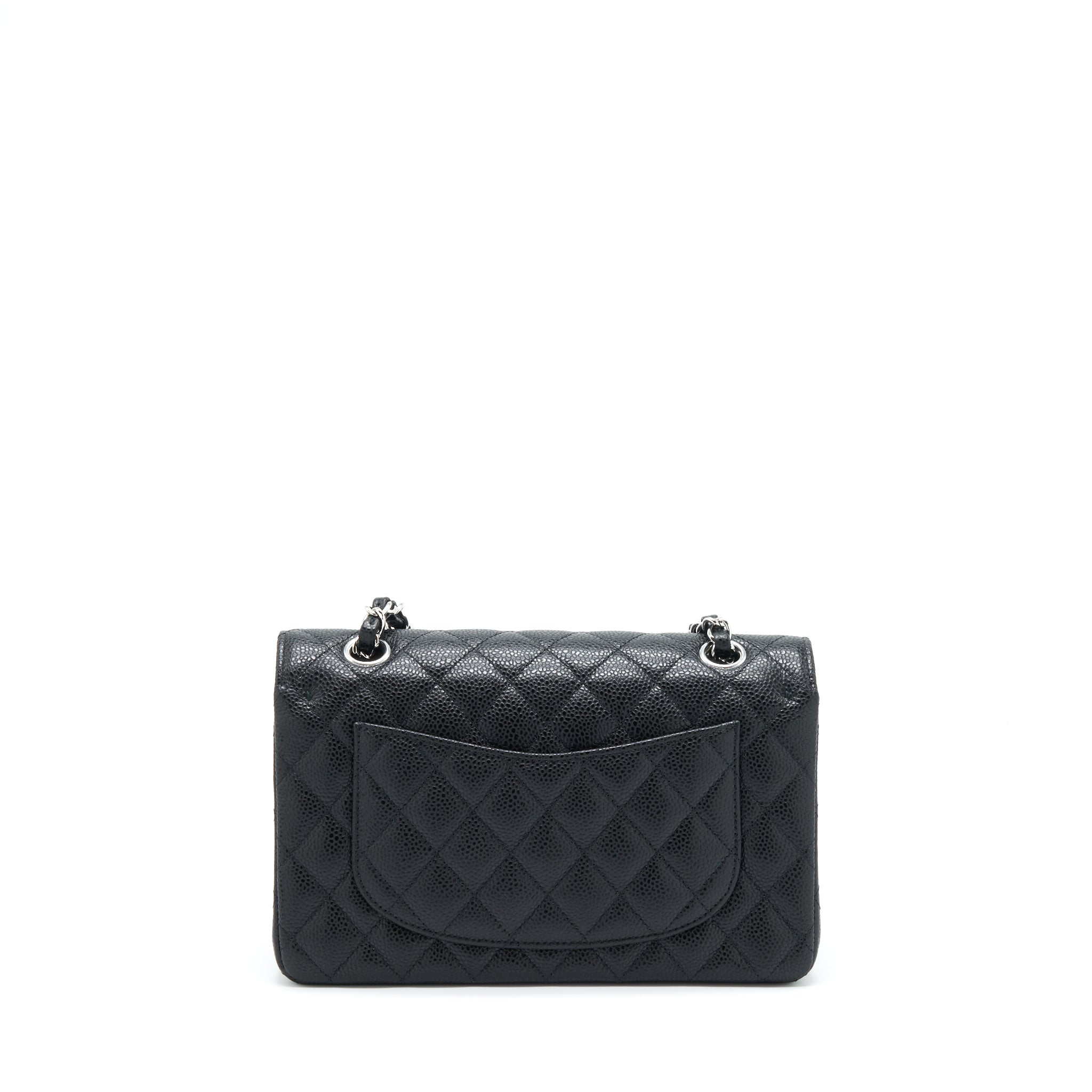 CHANEL SMALL CLASSIC DOUBLE FLAP BAG CAVIAR BLACK SHW (MICROCHIP)