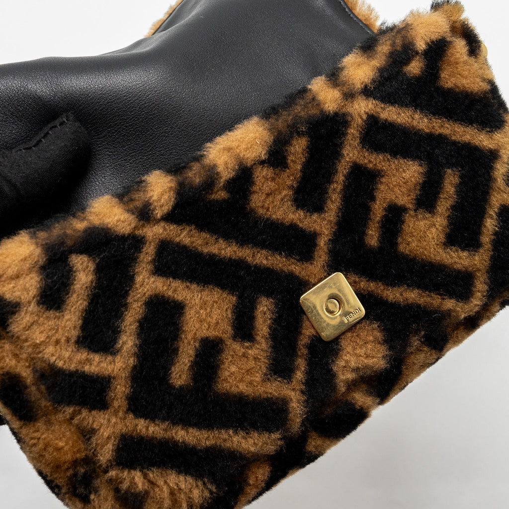 FENDI MINI BAGUETTE BAG LAMB FUR BLACK/BROWN GHW