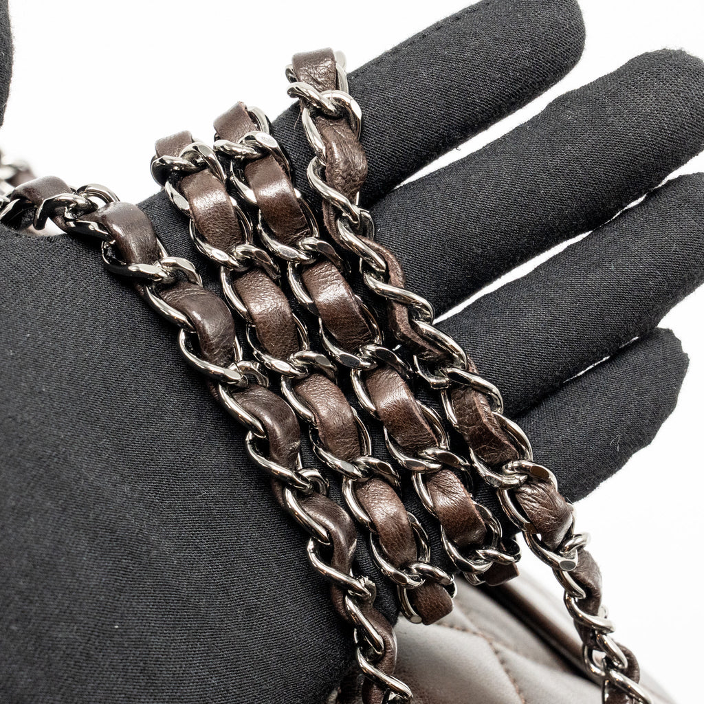 CHANEL LARGE QUILTED FLAP BAG WITH CHAIN LAMBSKIN DARK BROWN SHW