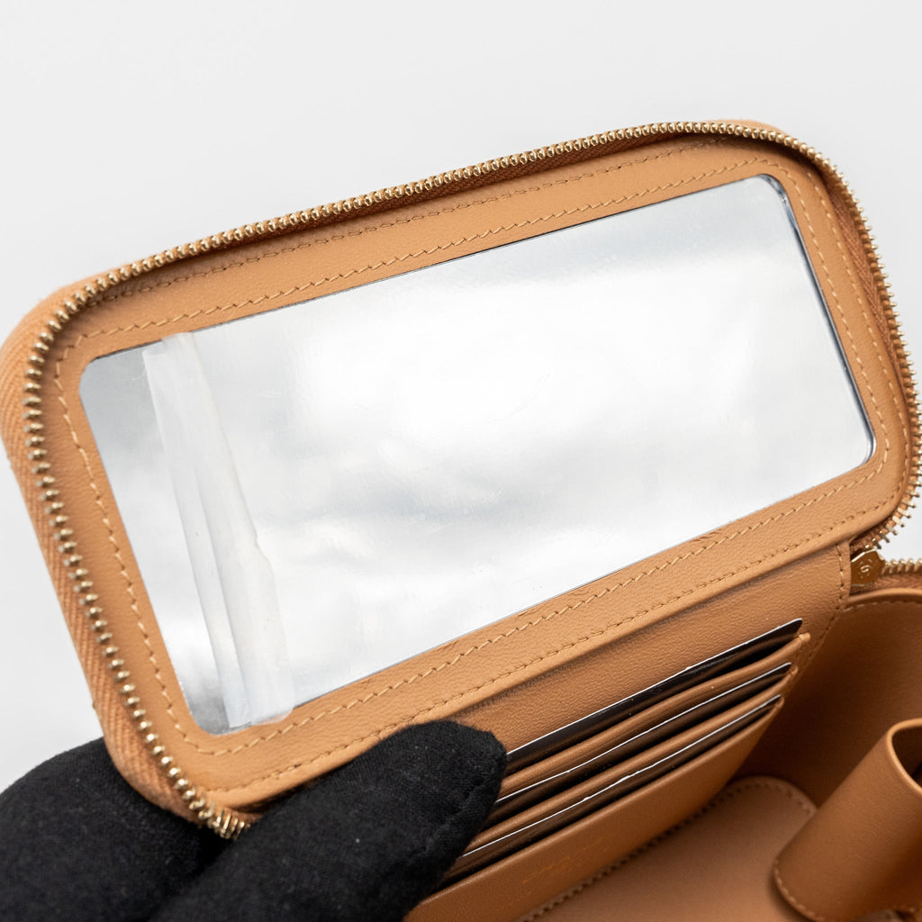 CHANEL TOP HANDLE LONG VANITY CASE WITH CHAIN LAMBSKIN CARAMEL LGHW(MICROCHIP)