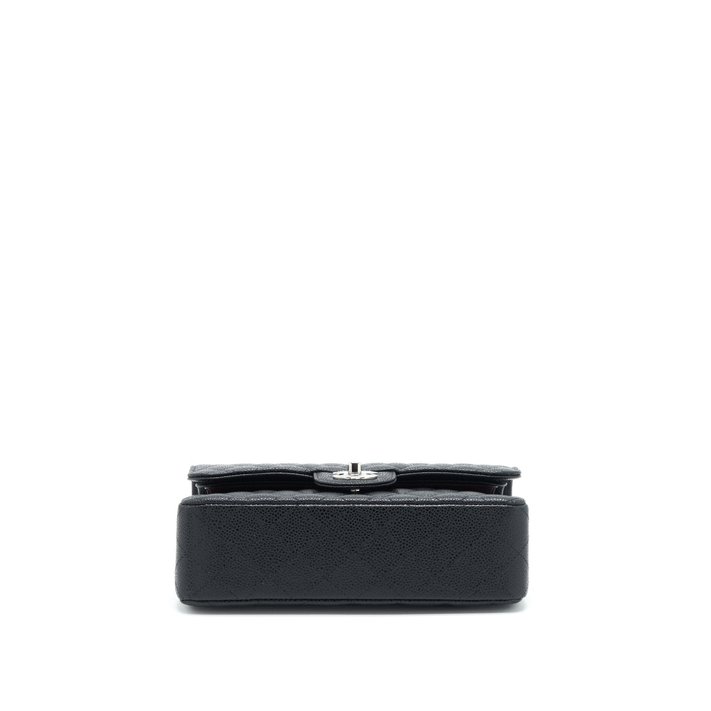 CHANEL SMALL CLASSIC DOUBLE FLAP BAG CAVIAR BLACK SHW (MICROCHIP)