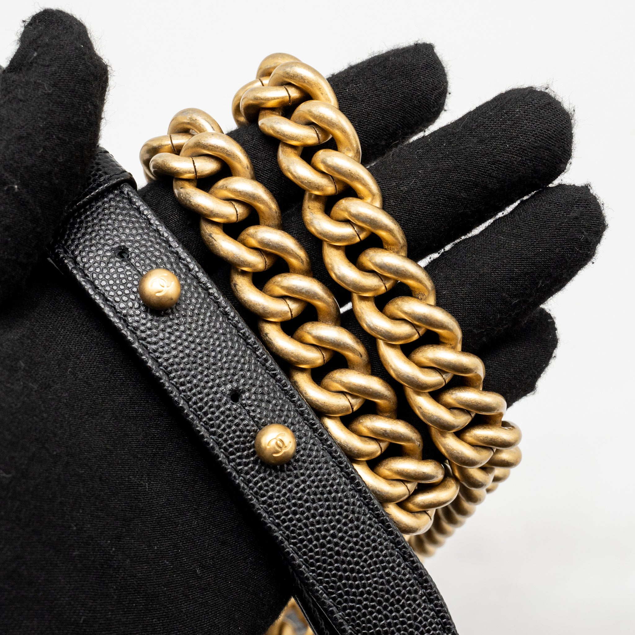 CHANEL SMALL BOY BAG CAVIAR BLACK GHW (MICROCHIP)