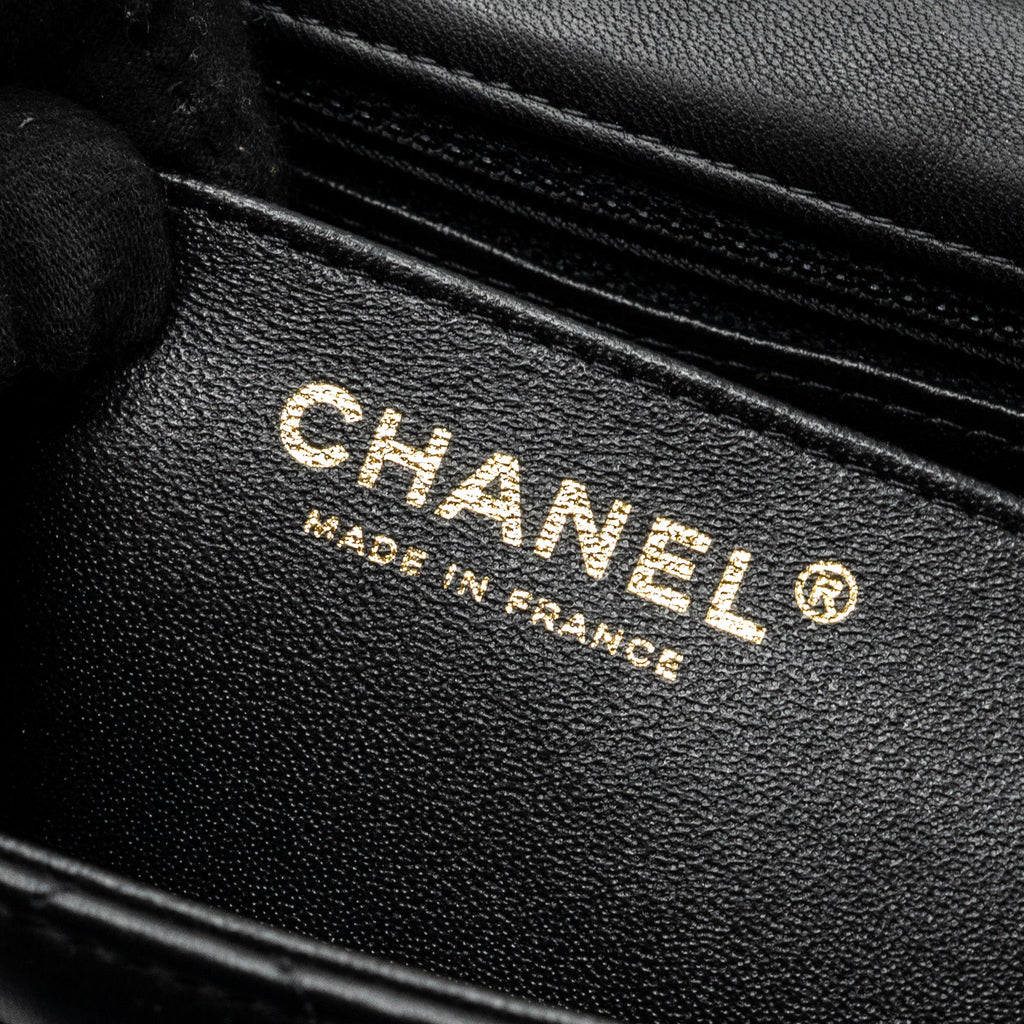 CHANEL CLASSIC MINI SQUARE FLAP BAG LAMBSKIN BLACK BRUSHED GHW