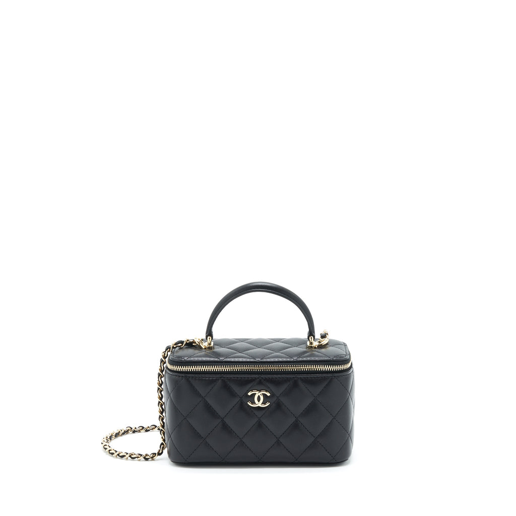 CHANEL TOP HANDLE LONG VANITY LAMBSKIN BLACK LGHW