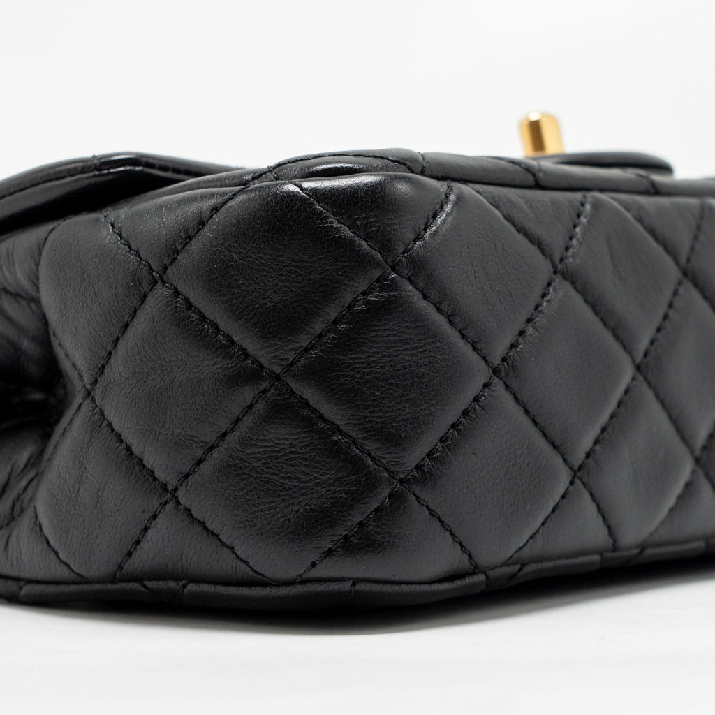 CHANEL PEARL CRUSH MINI RECTANGULAR FLAP BAG LAMBSKIN BLACK GHW (MICROCHIP)