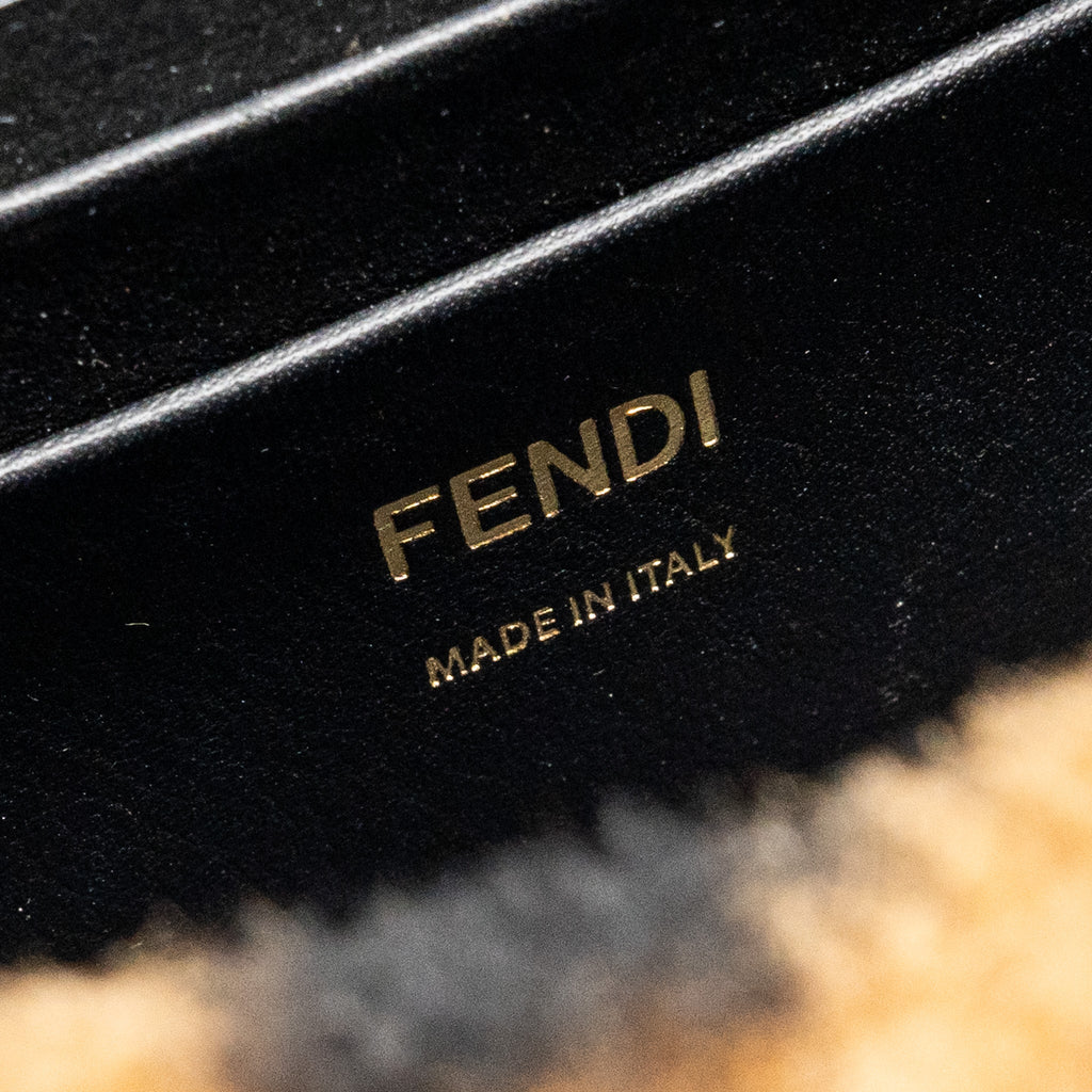FENDI MINI BAGUETTE BAG LAMB FUR BLACK/BROWN GHW