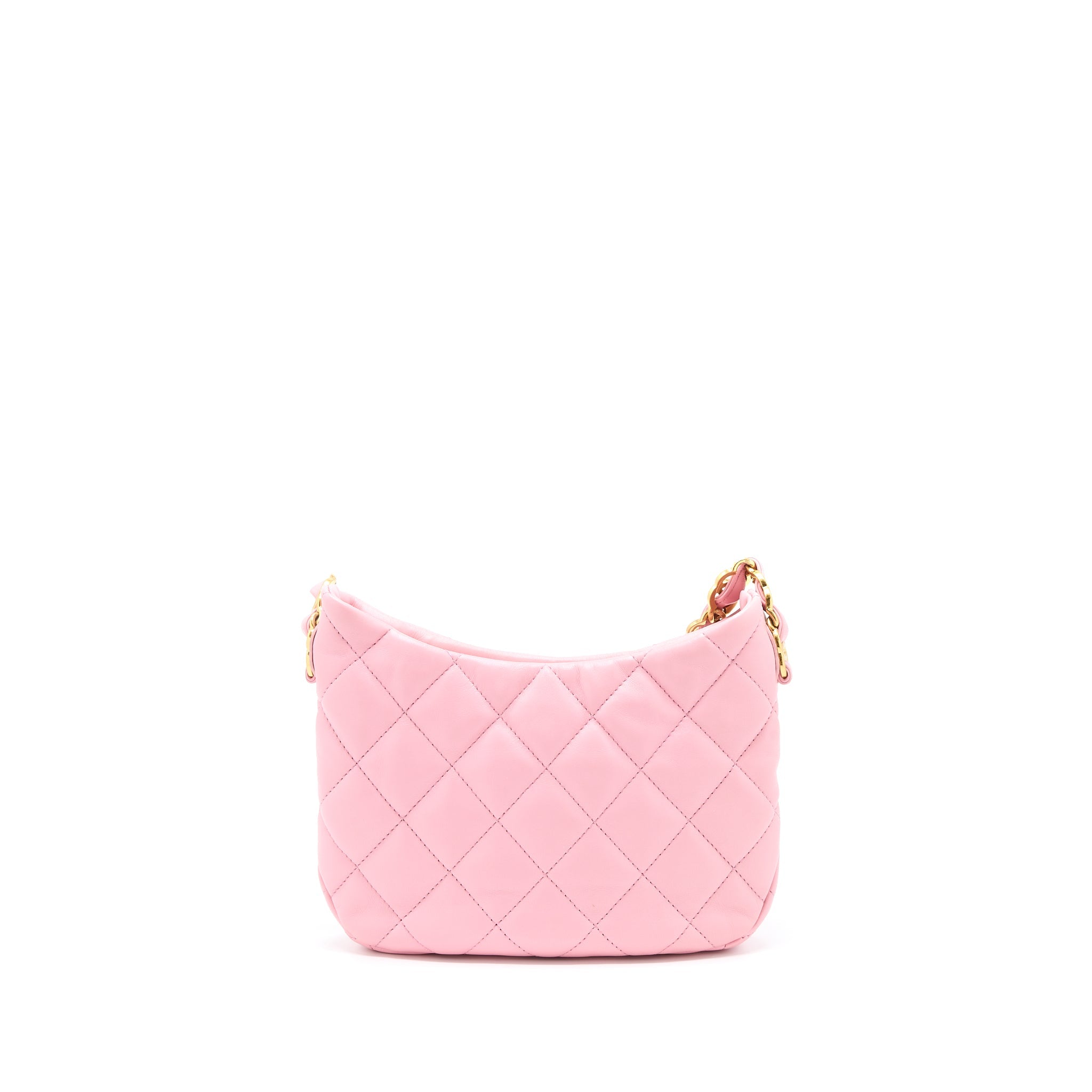 CHANEL 22K HOBO BAG LOGO CHAIN LAMBSKIN PINK GHW (MICROCHIP)