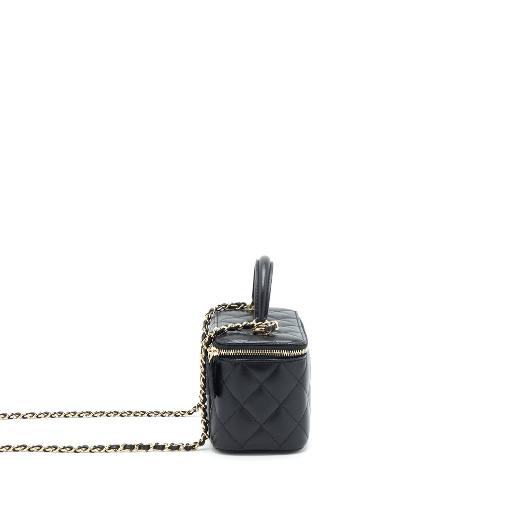CHANEL TOP HANDLE LONG VANITY LAMBSKIN BLACK LGHW