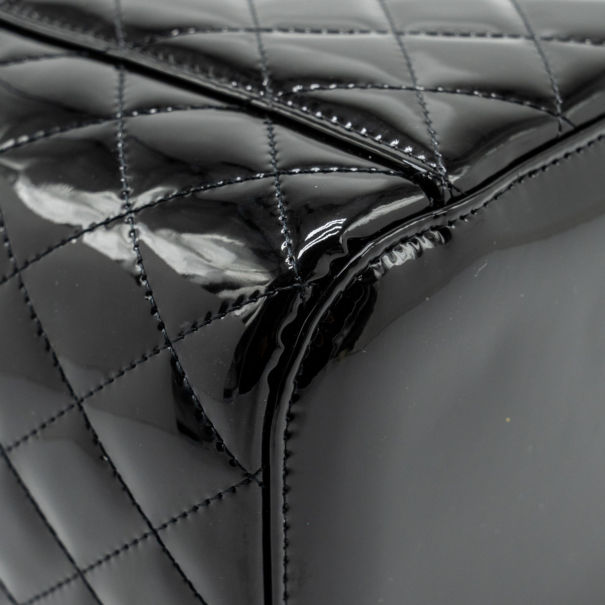 CHANEL TOP HANDLE VANITY CASE PATENT BLACK LGHW
