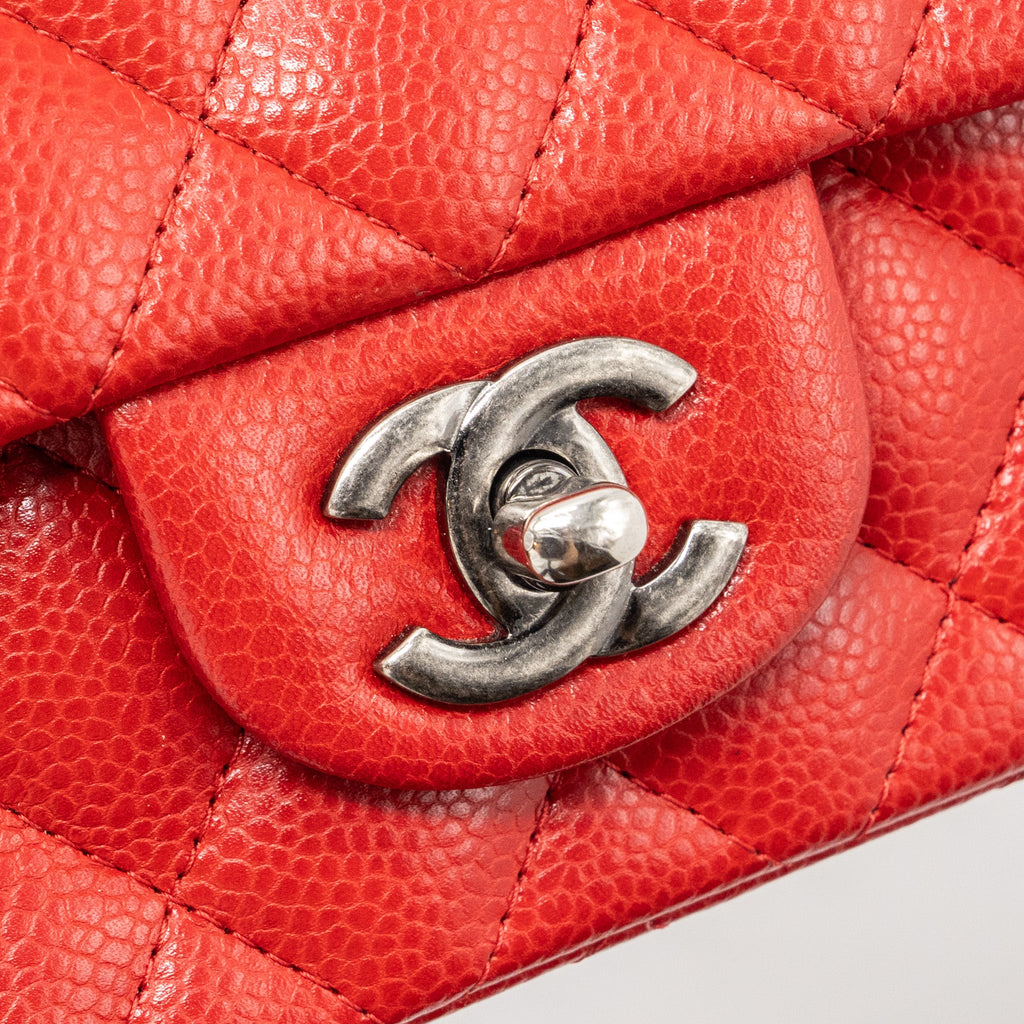 CHANEL MINI RECTANGULAR FLAP BAG CAVIAR RED RUTHENIUM HARDWARE