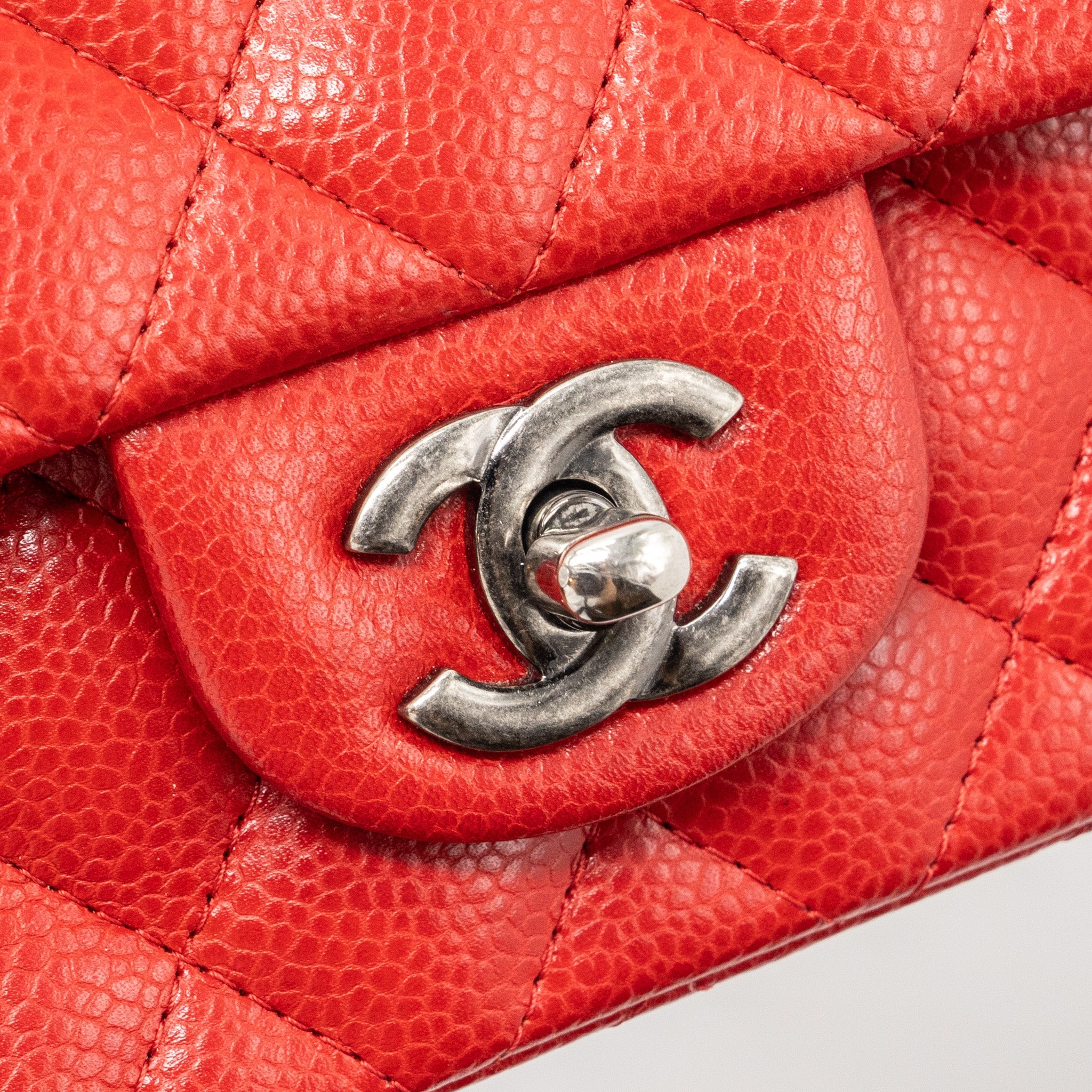 CHANEL MINI RECTANGULAR FLAP BAG CAVIAR RED RUTHENIUM HARDWARE