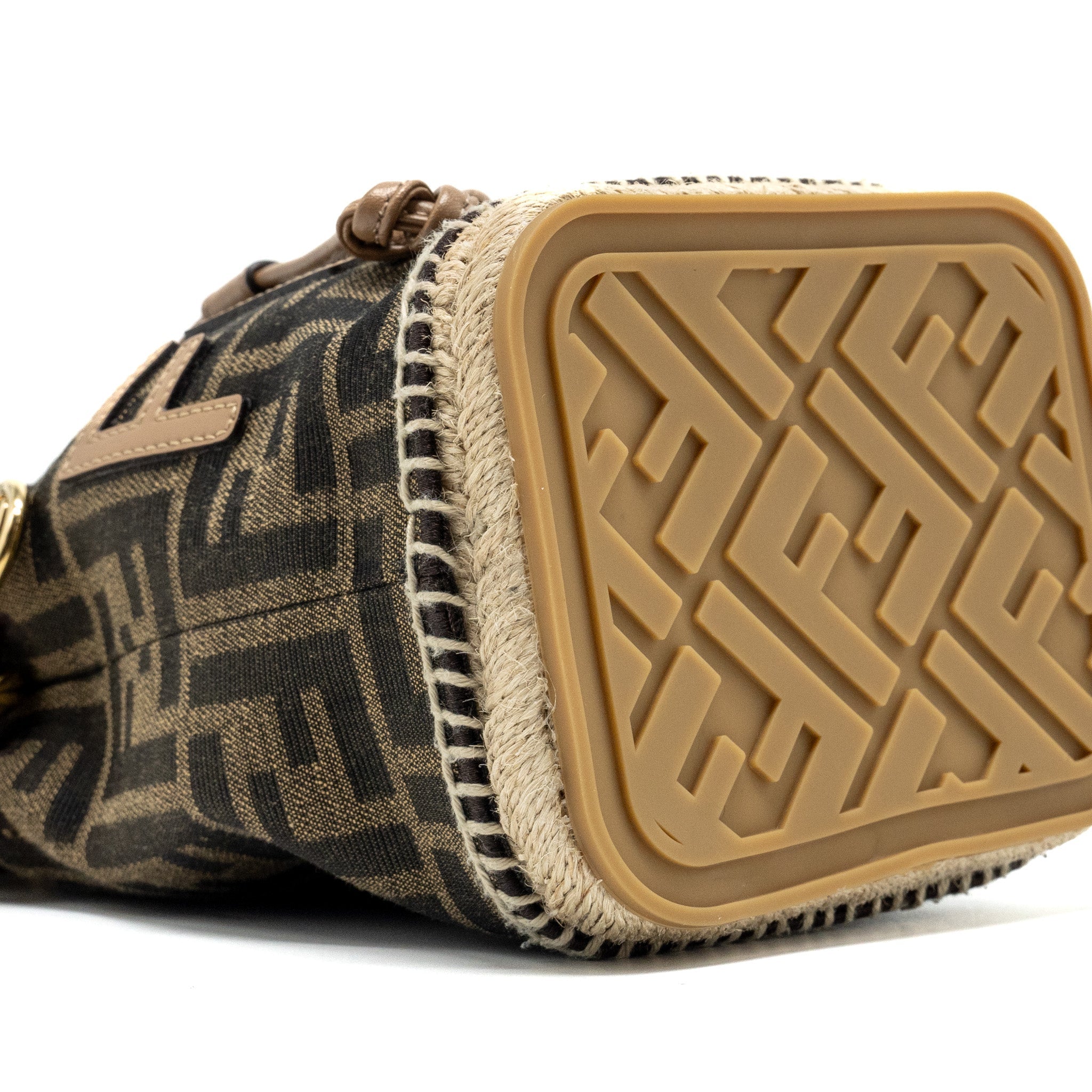 FENDI MINI MON TRESOR BUCKET BAG FF JACQUARD FABRIC/CALFSKIN BROWN GHW