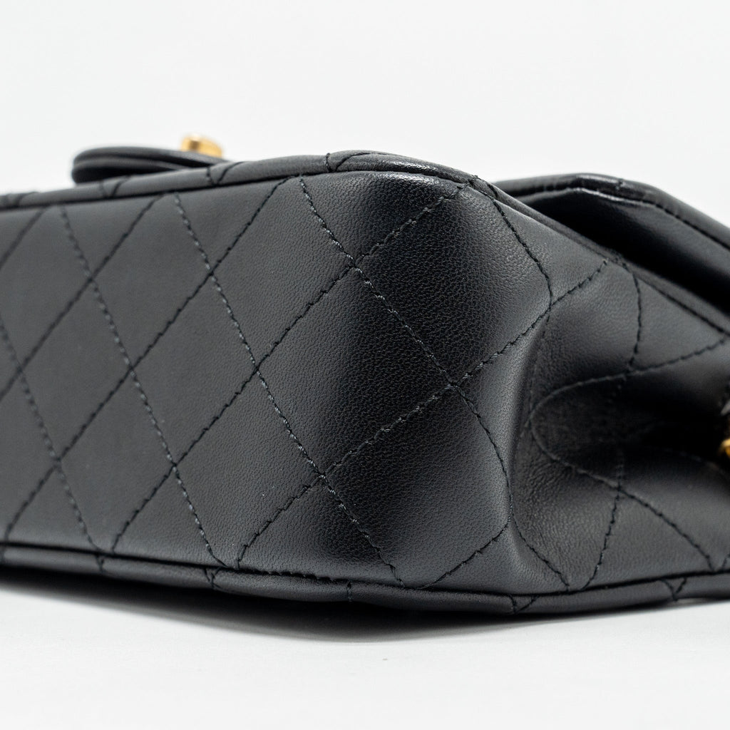 CHANEL PEARL CRUSH MINI RECTANGULAR FLAP BAG LAMBSKIN BLACK GHW (MICROCHIP)