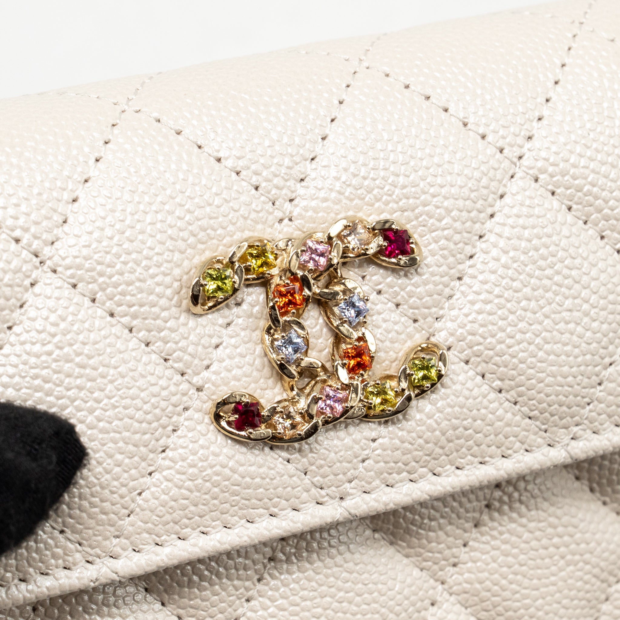 CHANEL JEWELLERY CC MINI FLAP CLUTCH WITH CHAIN CAVIAR PEARLY WHITE LGHW (MICROCHIP)