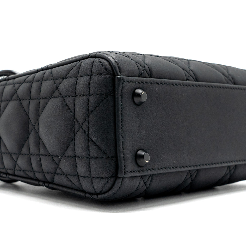 DIOR MINI LADY DIOR CANNAGE CALFSKIN BLACK WITH BLACK HARDWARE