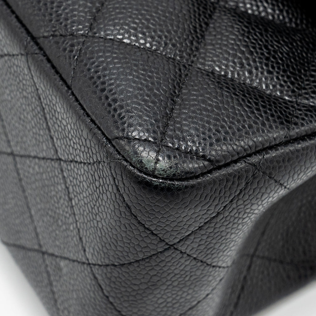 CHANEL JUMBO CLASSIC DOUBLE FLAP BAG CAVIAR BLACK SHW