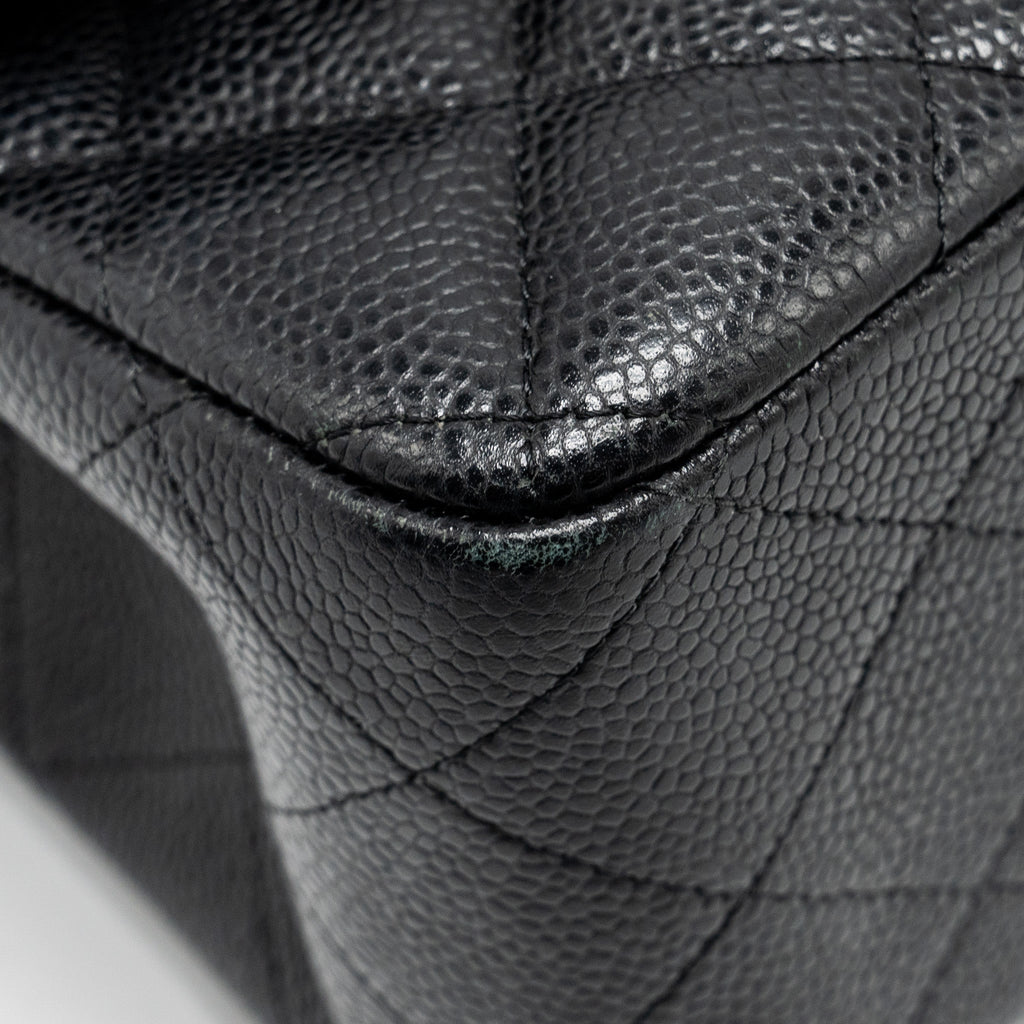 CHANEL JUMBO CLASSIC DOUBLE FLAP BAG CAVIAR BLACK SHW