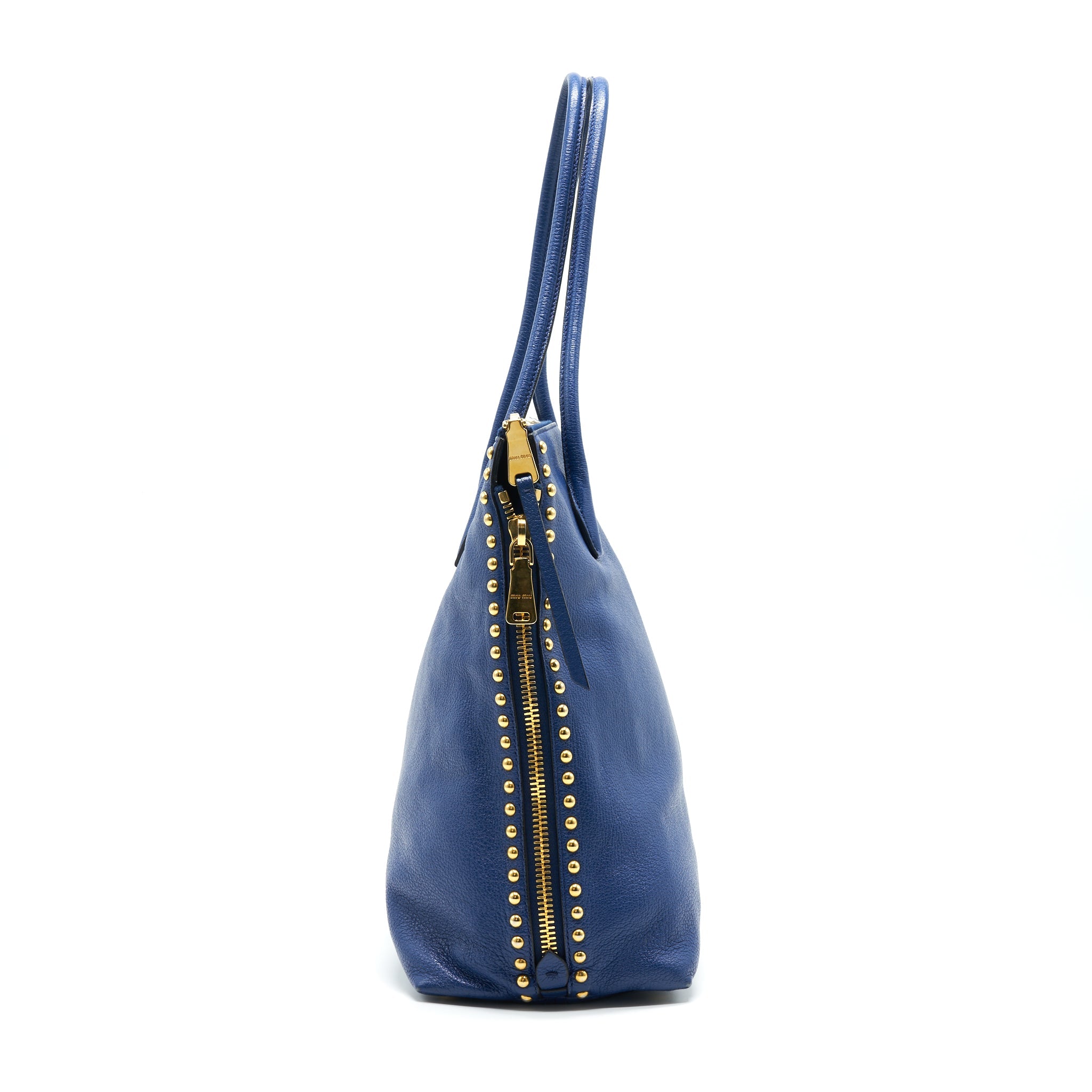 MIU MIU BLUE STUDDED TOTE BAG