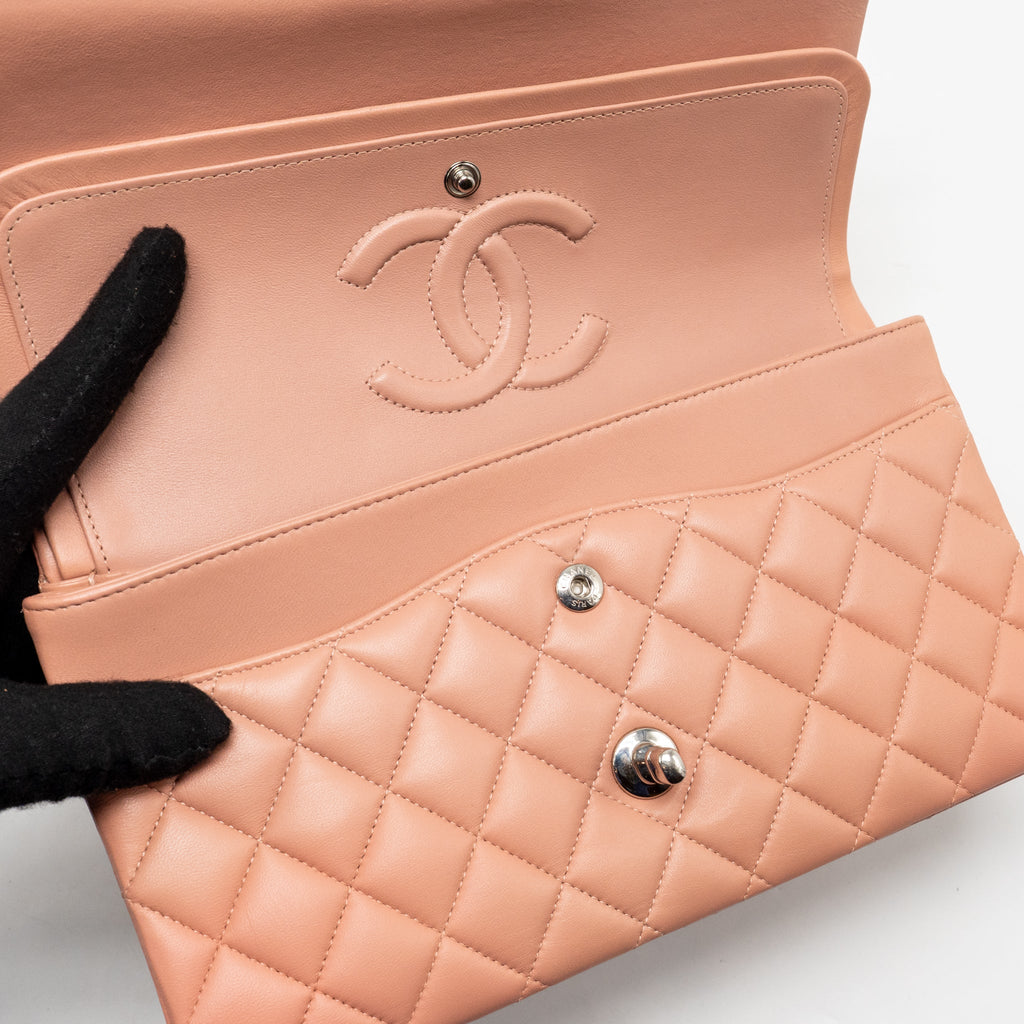 CHANEL MEDIUM CLASSIC DOUBLE FLAP BAG LAMBSKIN PINK SHW (MICROCHIP)