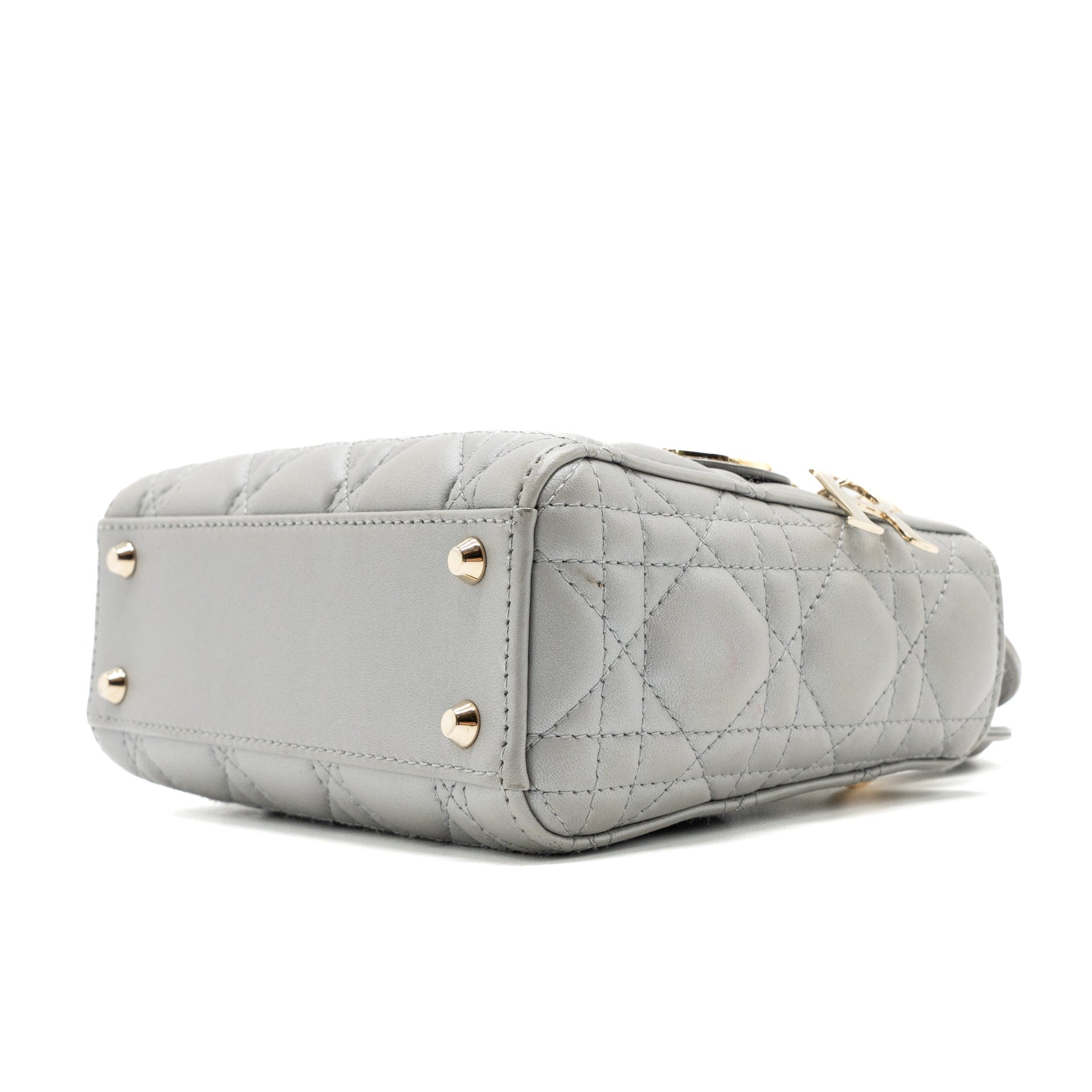 DIOR MINI LADY DIOR LAMBSKIN LIGHT GREY LGHW