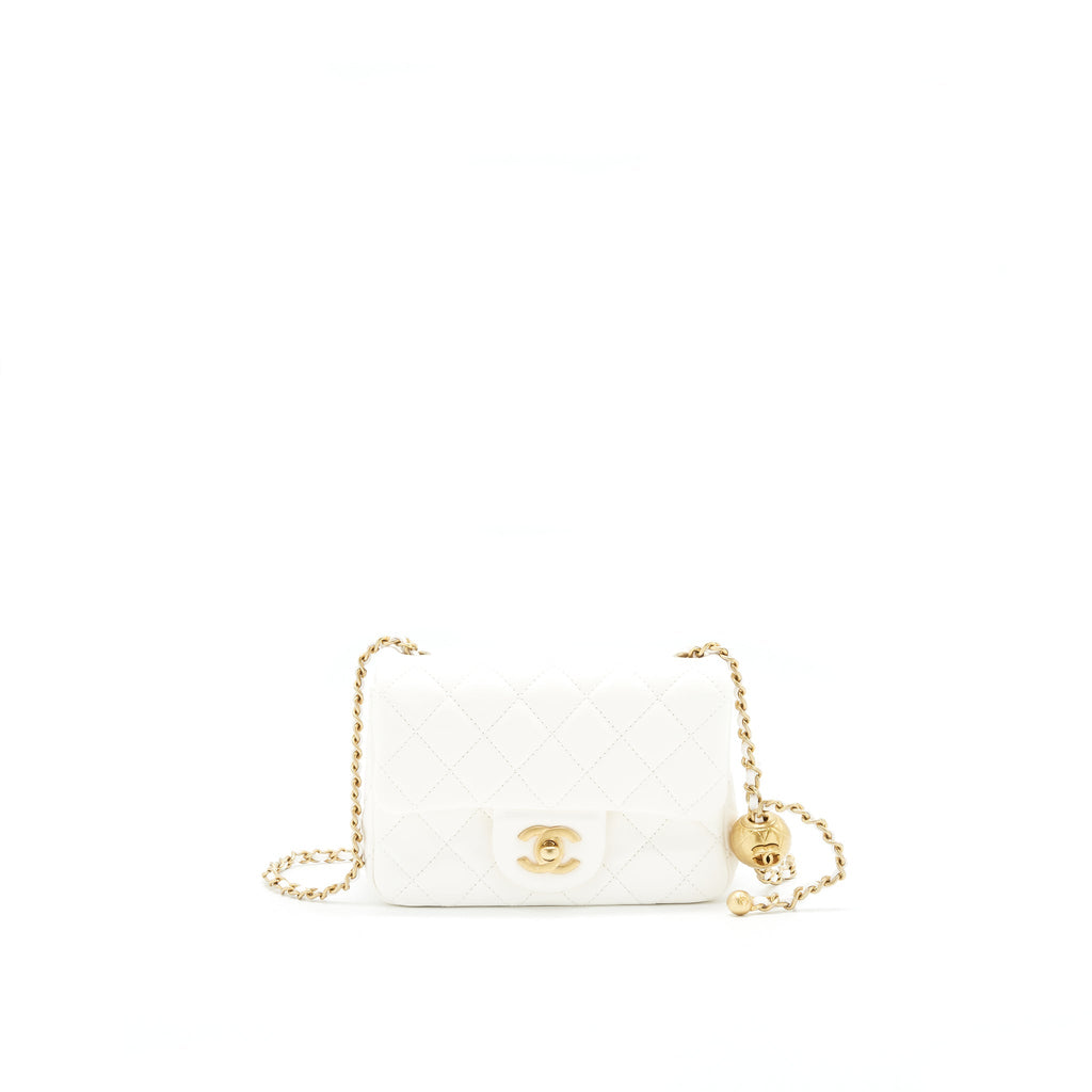 CHANEL 21B PEARL CRUSH SQUARE MINI FLAP BAG LAMBSKIN WHITE GHW