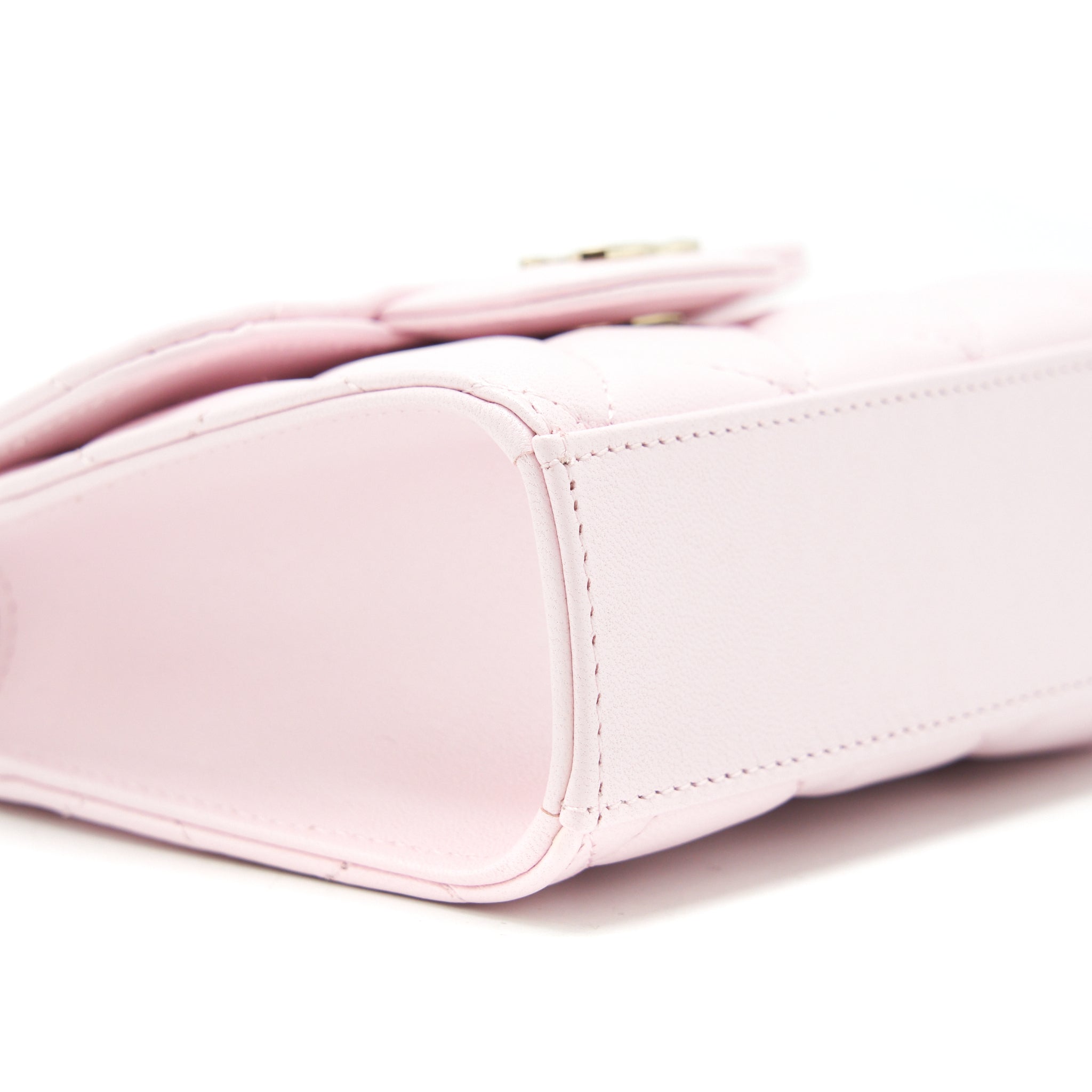 CHANEL 22P TOP HANDLE MINI FLAP BAG WITH CHAIN LAMBSKIN PINK LGHW
