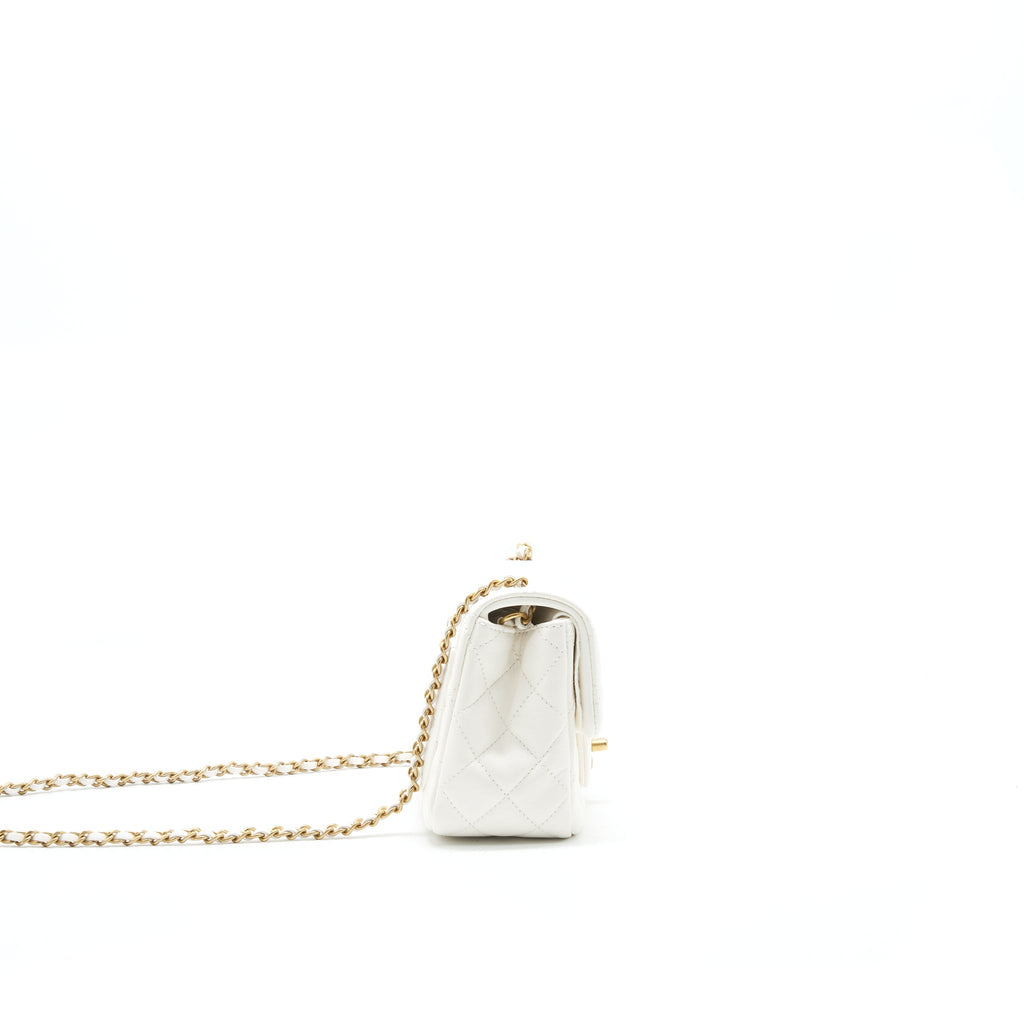 CHANEL 21B PEARL CRUSH SQUARE MINI FLAP BAG LAMBSKIN WHITE GHW