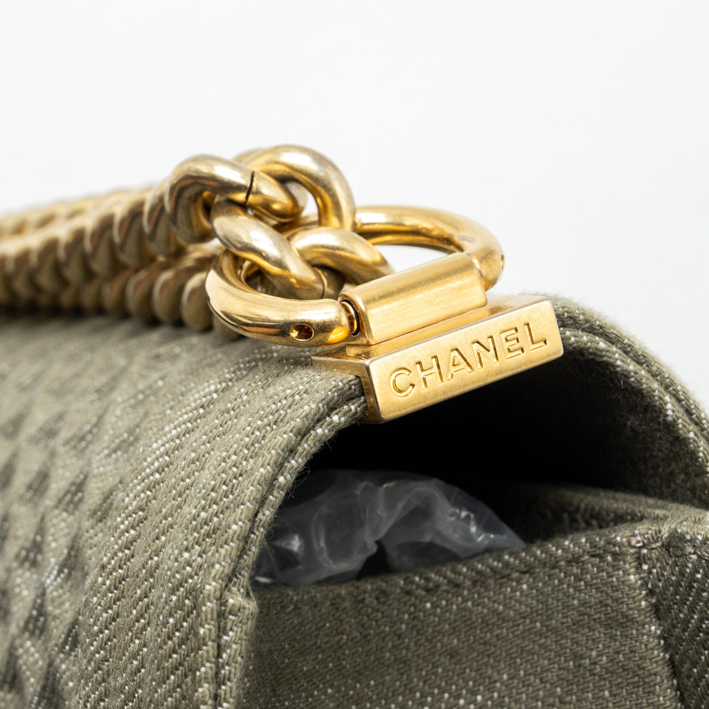CHANEL MEDIUM BOY BAG DENIM OLIVE GREEN BRUSHED GHW