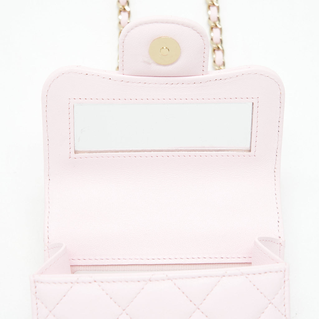 CHANEL 22P TOP HANDLE MINI FLAP BAG WITH CHAIN LAMBSKIN PINK LGHW