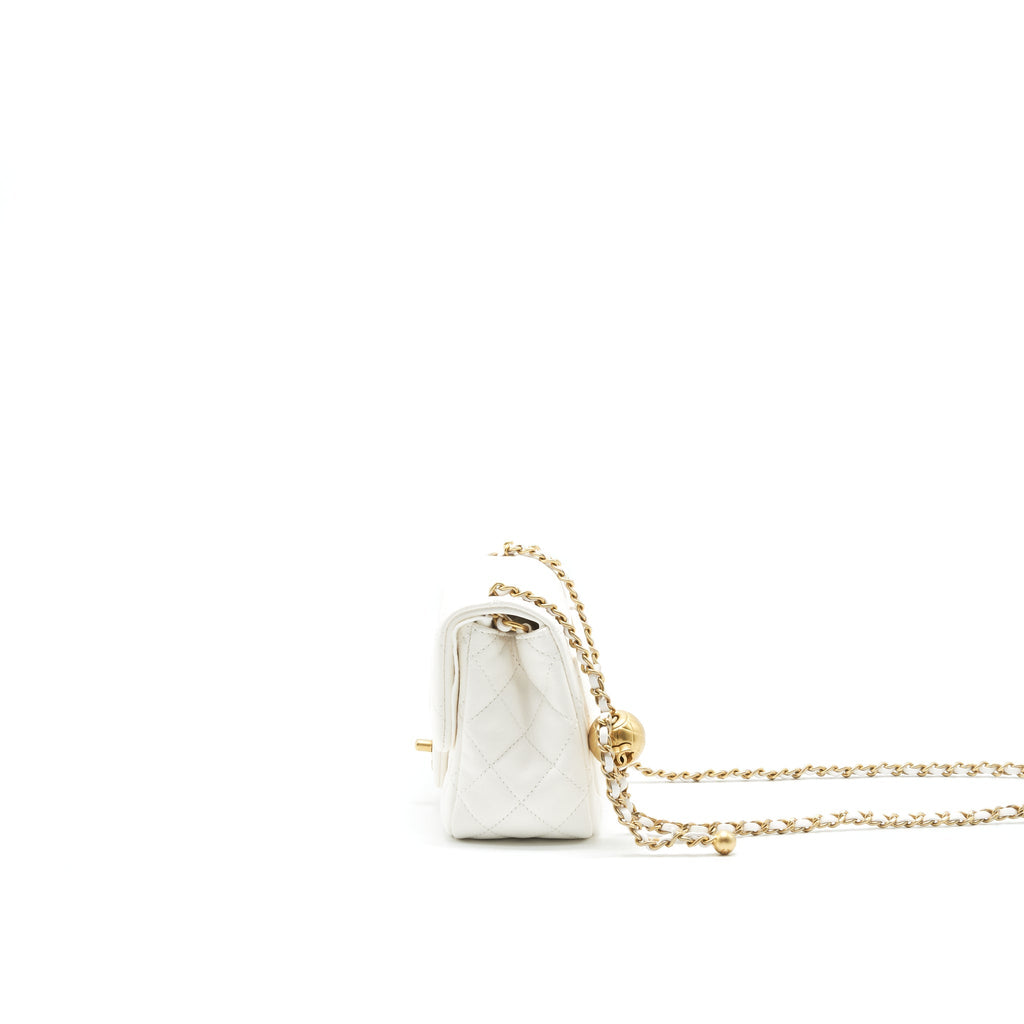 CHANEL 21B PEARL CRUSH SQUARE MINI FLAP BAG LAMBSKIN WHITE GHW