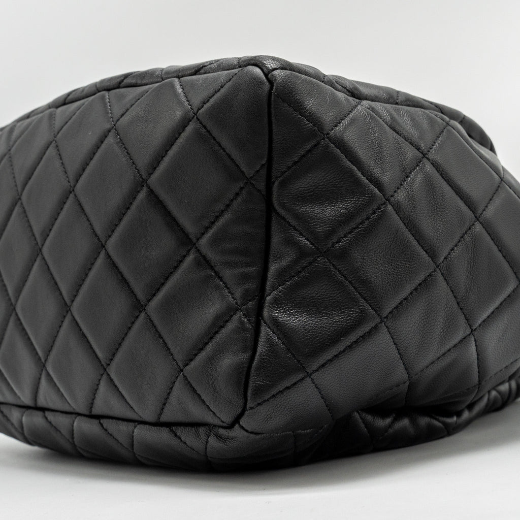 CHANEL CC CHAIN DRAWSTRING BUCKET BAG LAMBSKIN BLACK SHW