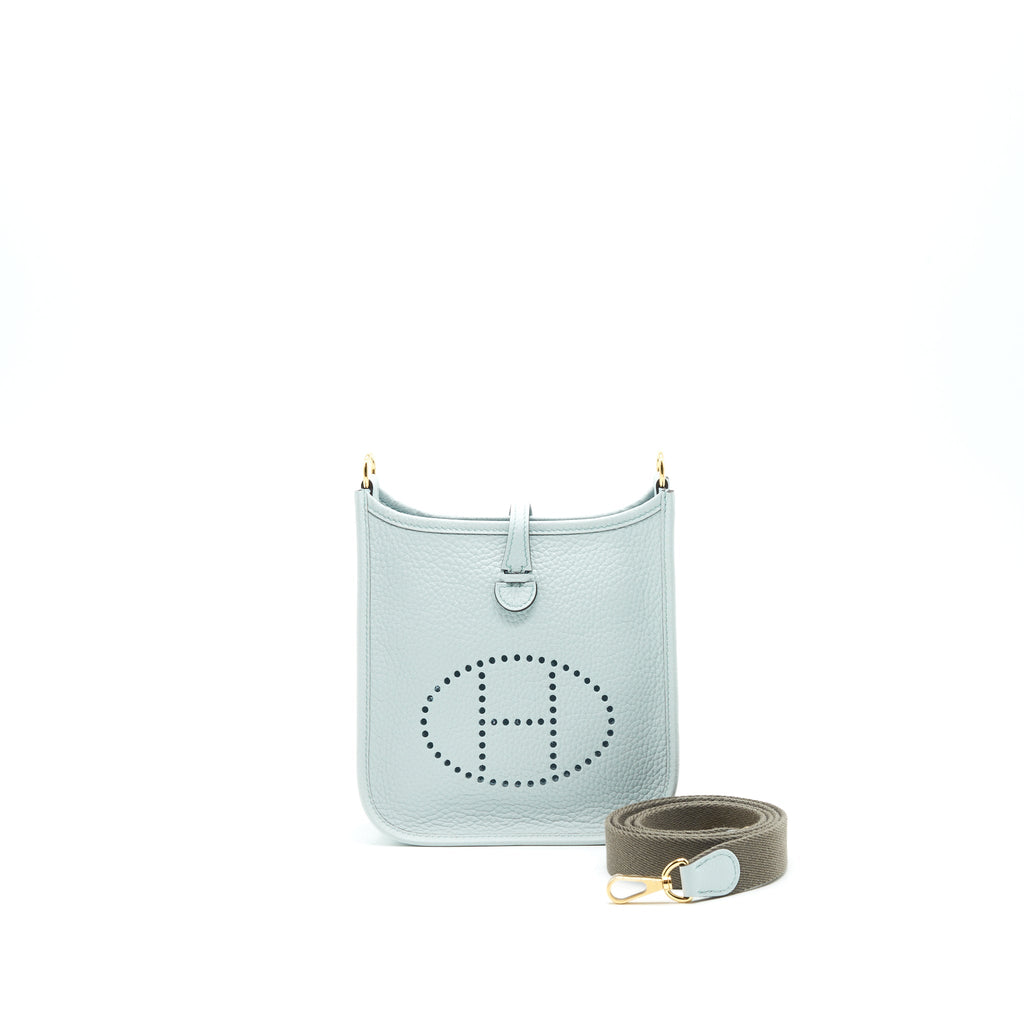 HERMES MINI EVELYNE BLUE PALE/ GRIS ETAIN STRAP GHW