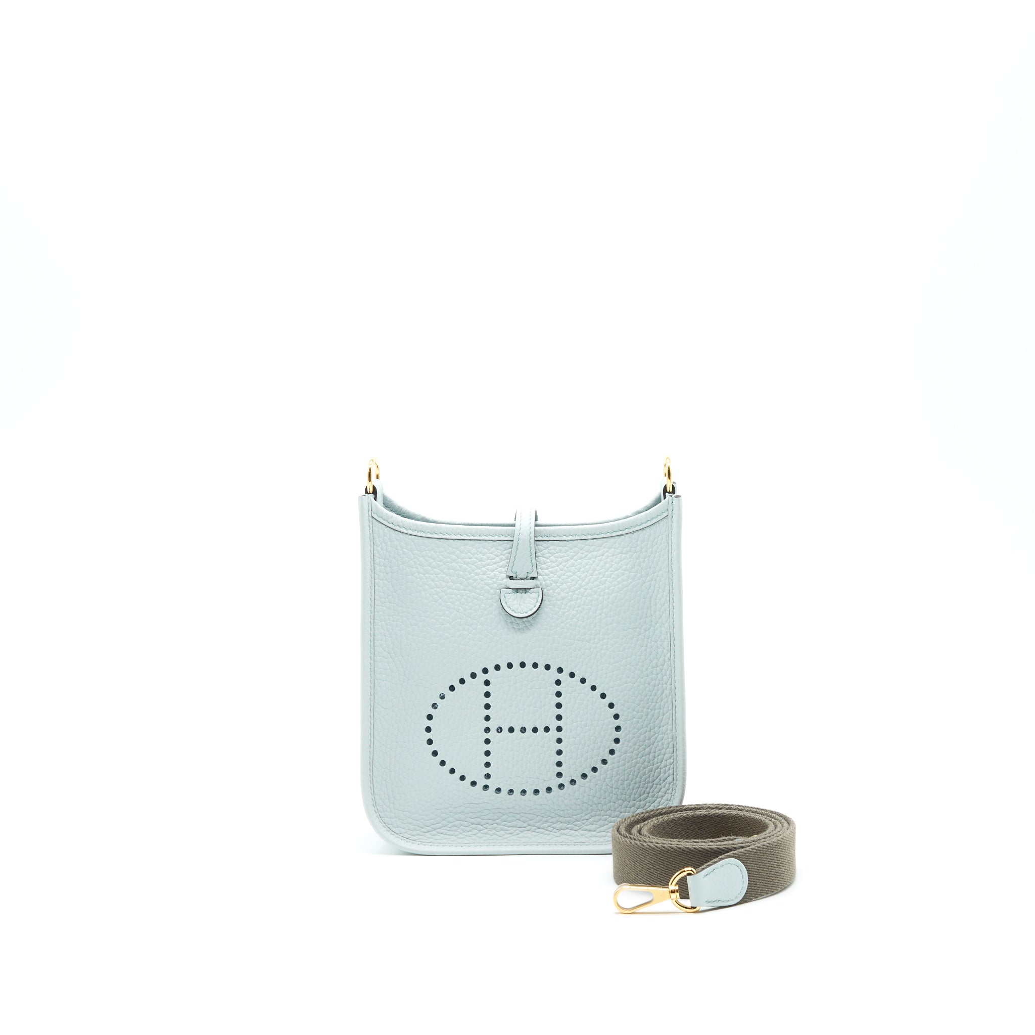 HERMES MINI EVELYNE BLUE PALE/ GRIS ETAIN STRAP GHW