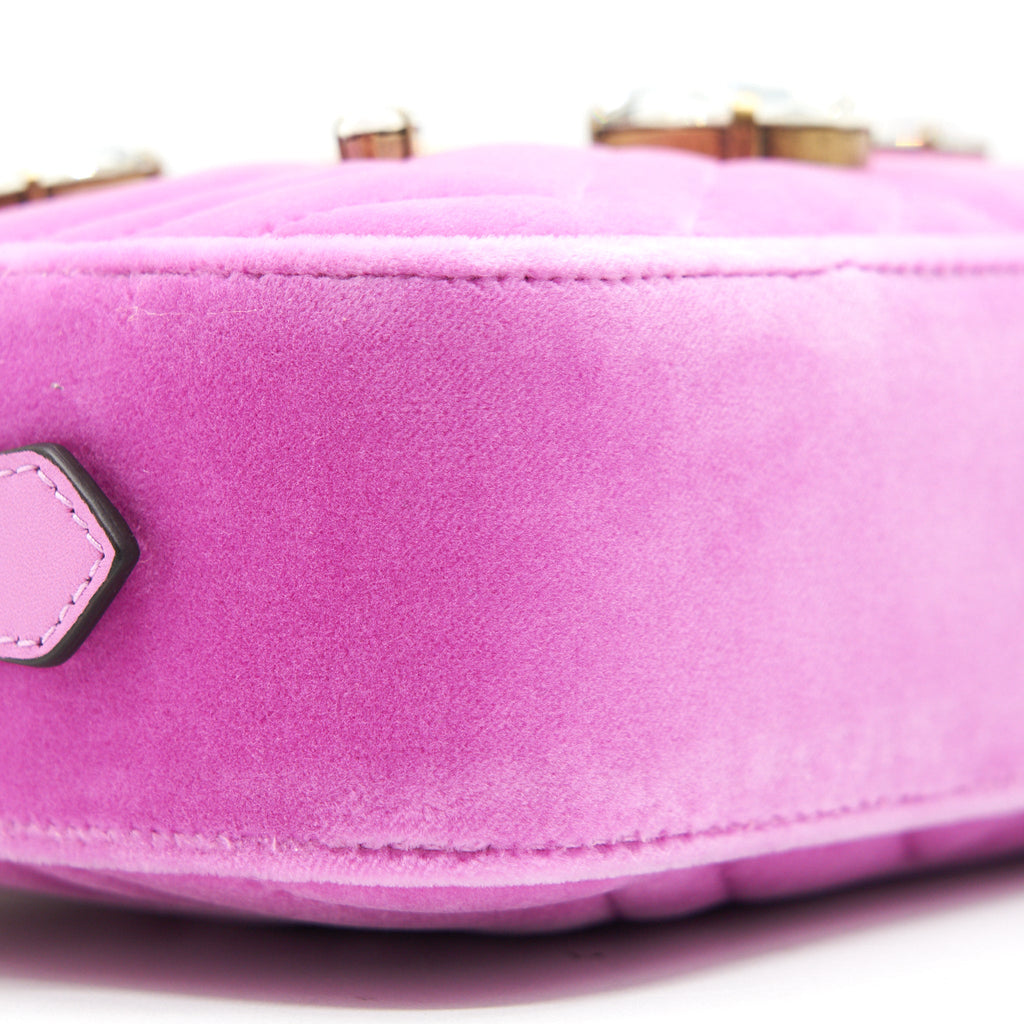 GUCCI VELVET MINI MARMONT CAMERA BAG PINK