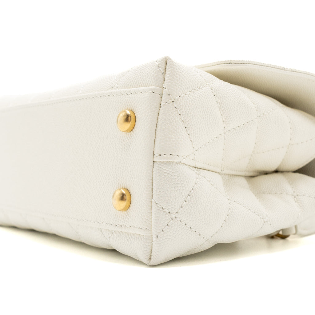 CHANEL 23P DETAILED TOP HANDLE SMALL COCO HANDLE CAVIAR WHITE GHW (MICROCHIP )
