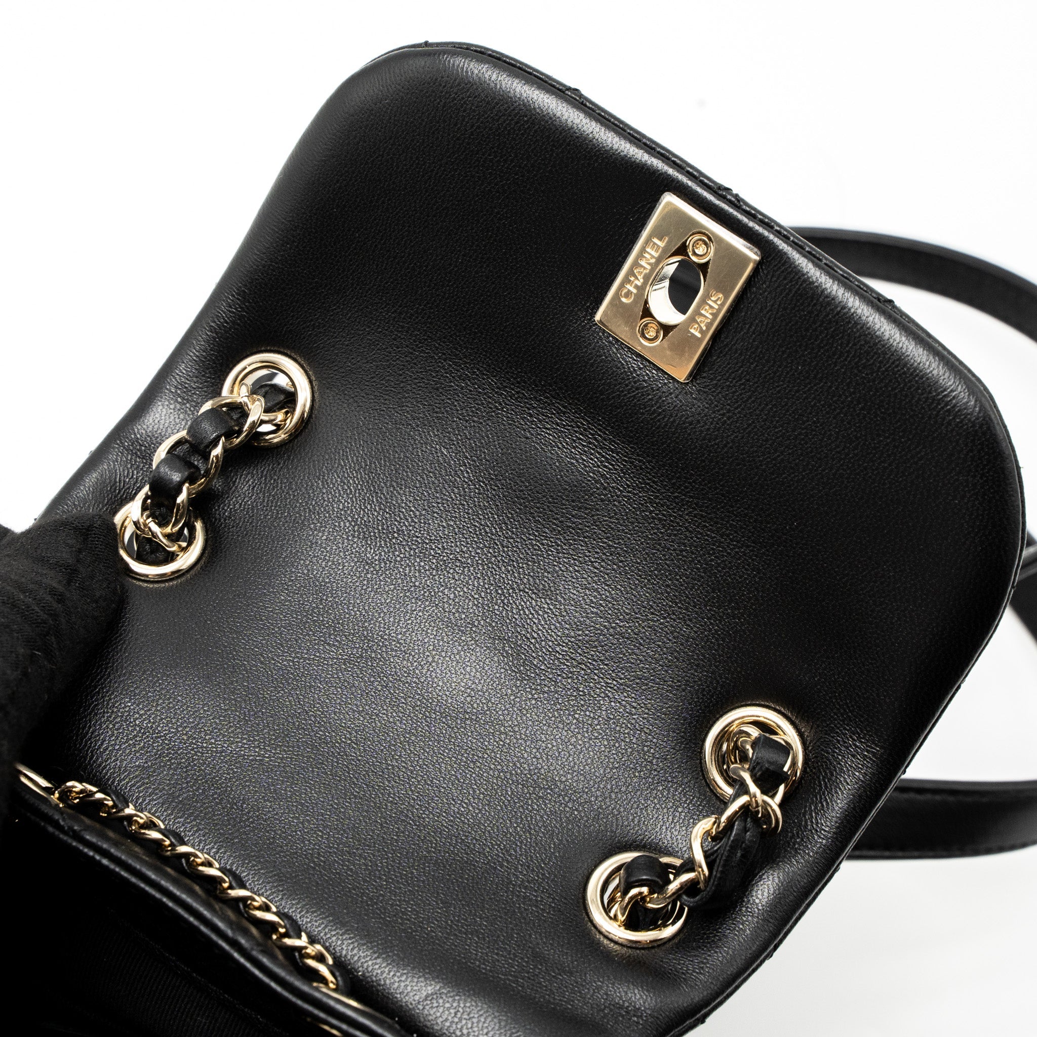 CHANEL MINI DUMA BACKPACK LAMBSKIN BLACK LGHW (MICROCHIP)