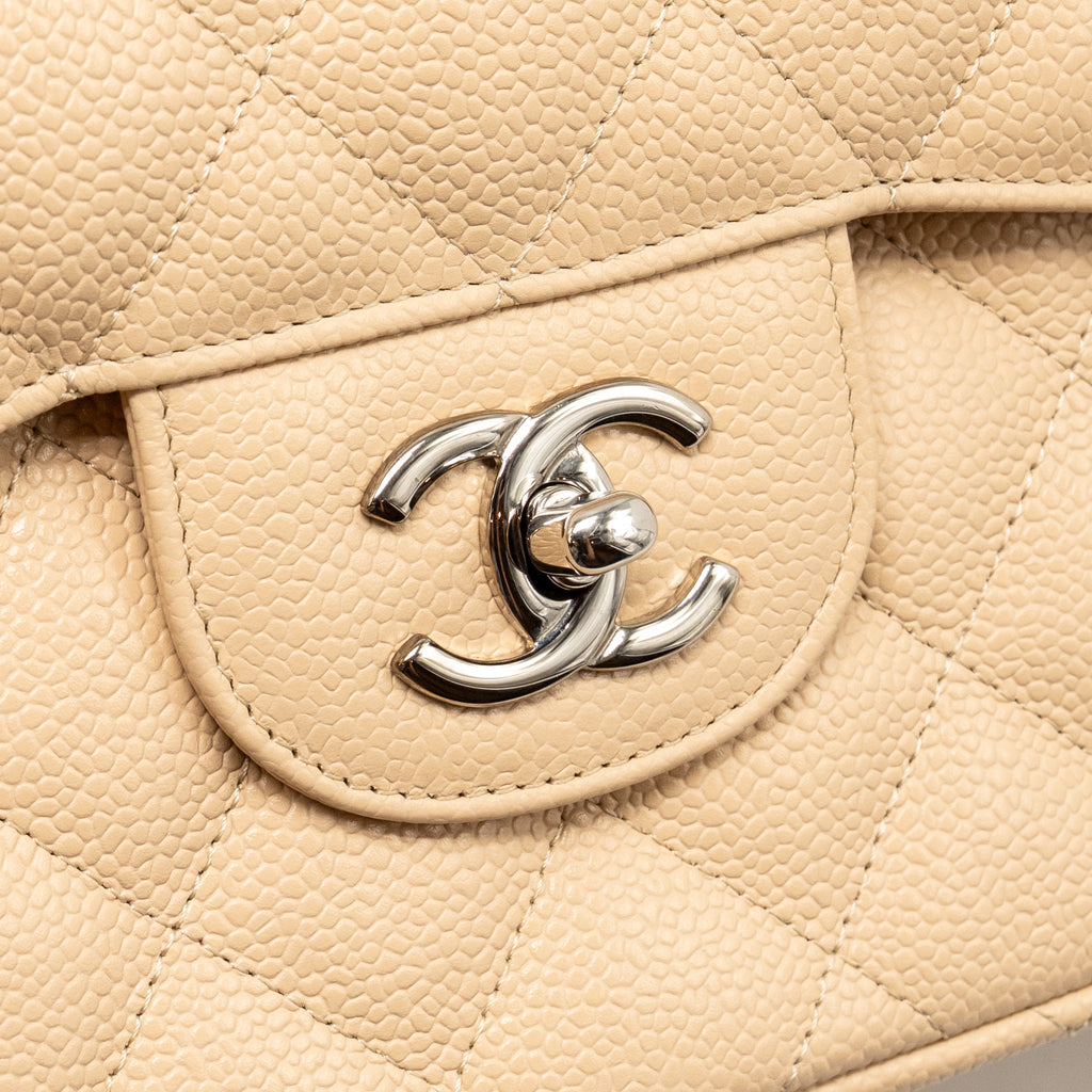 CHANEL JUMBO CLASSIC DOUBLE FLAP BAG CAVIAR BEIGE SHW