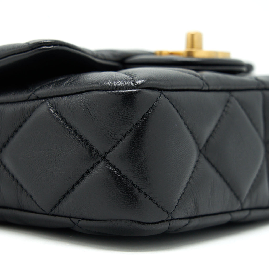 CHANEL 22P SEASONAL MINI SQUARE FLAP BAG LAMBSKIN BLACK GHW
