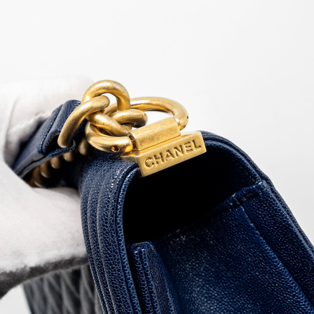CHANEL MEDIUM BOY BAG CAVIAR NAVY GHW
