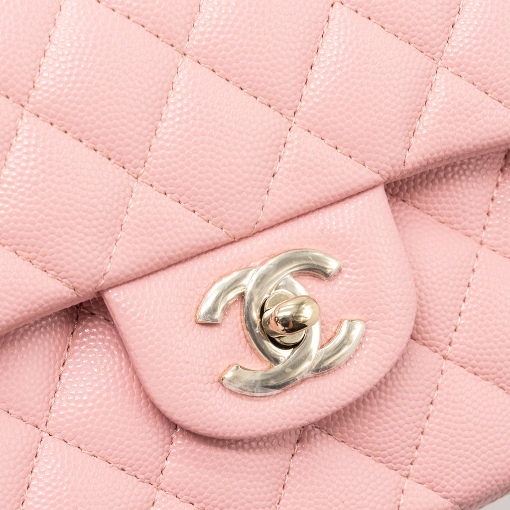CHANEL 22C SMALL CLASSIC DOUBLE FLAP BAG CAVIAR LIGHT PINK LGHW(MICROCHIP)