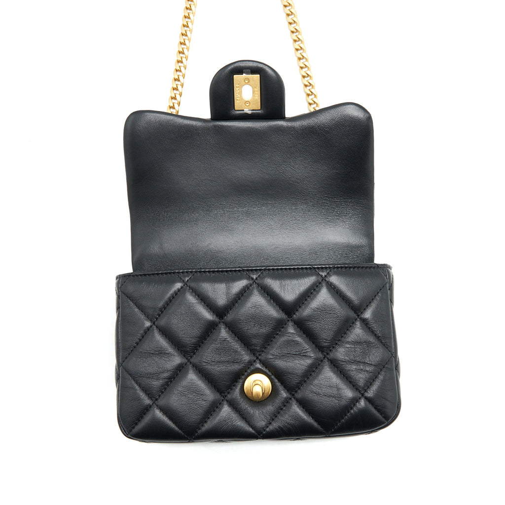 CHANEL 22P SEASONAL MINI SQUARE FLAP BAG LAMBSKIN BLACK GHW