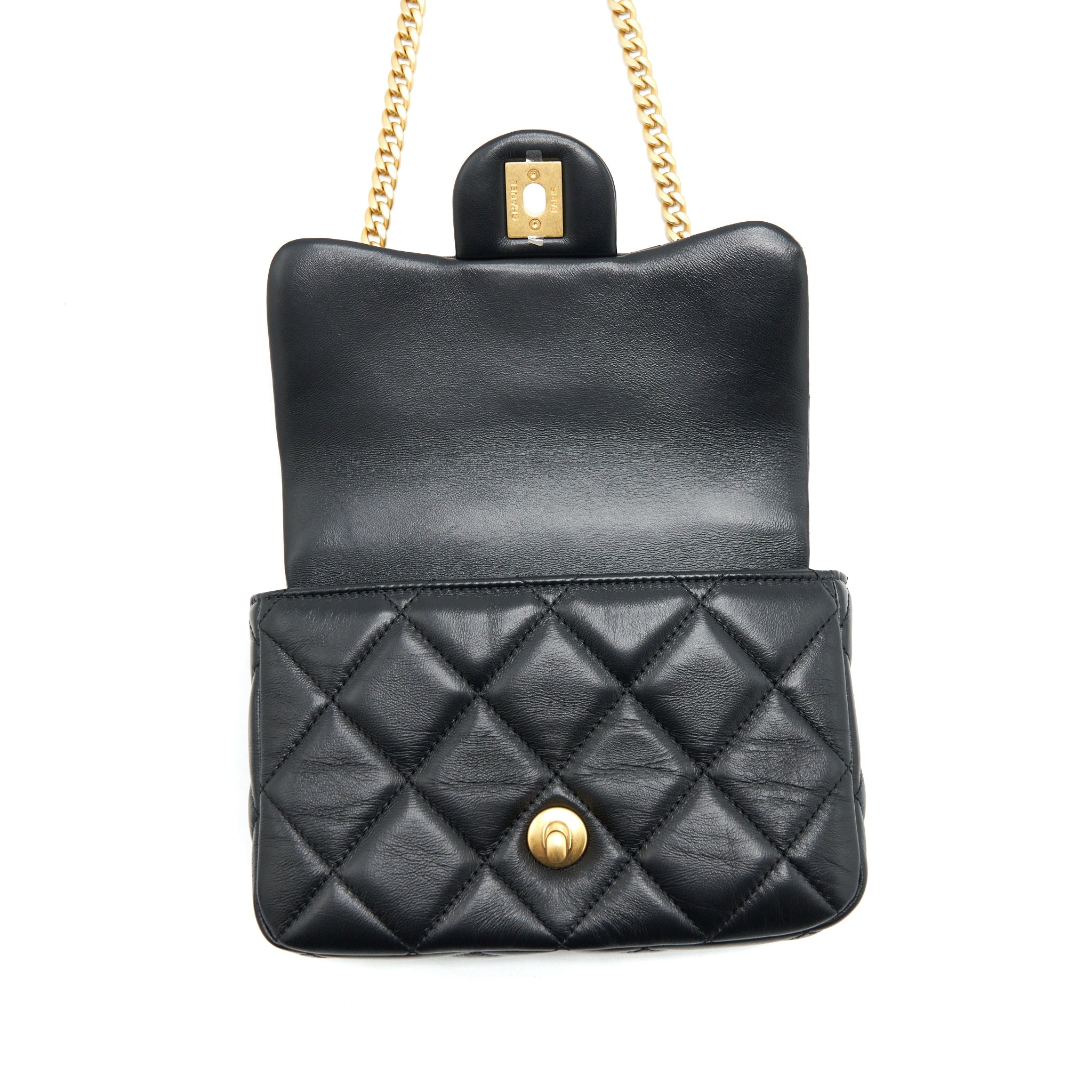 CHANEL 22P SEASONAL MINI SQUARE FLAP BAG LAMBSKIN BLACK GHW