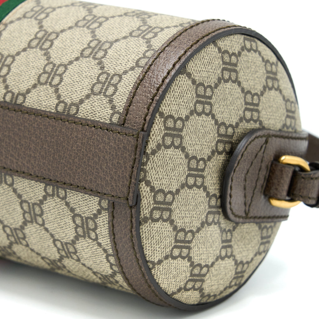 BALENCIAGA X GUCCI BOWLING BAG CANVAS/LEATHER BROWN BRUSHED GHW